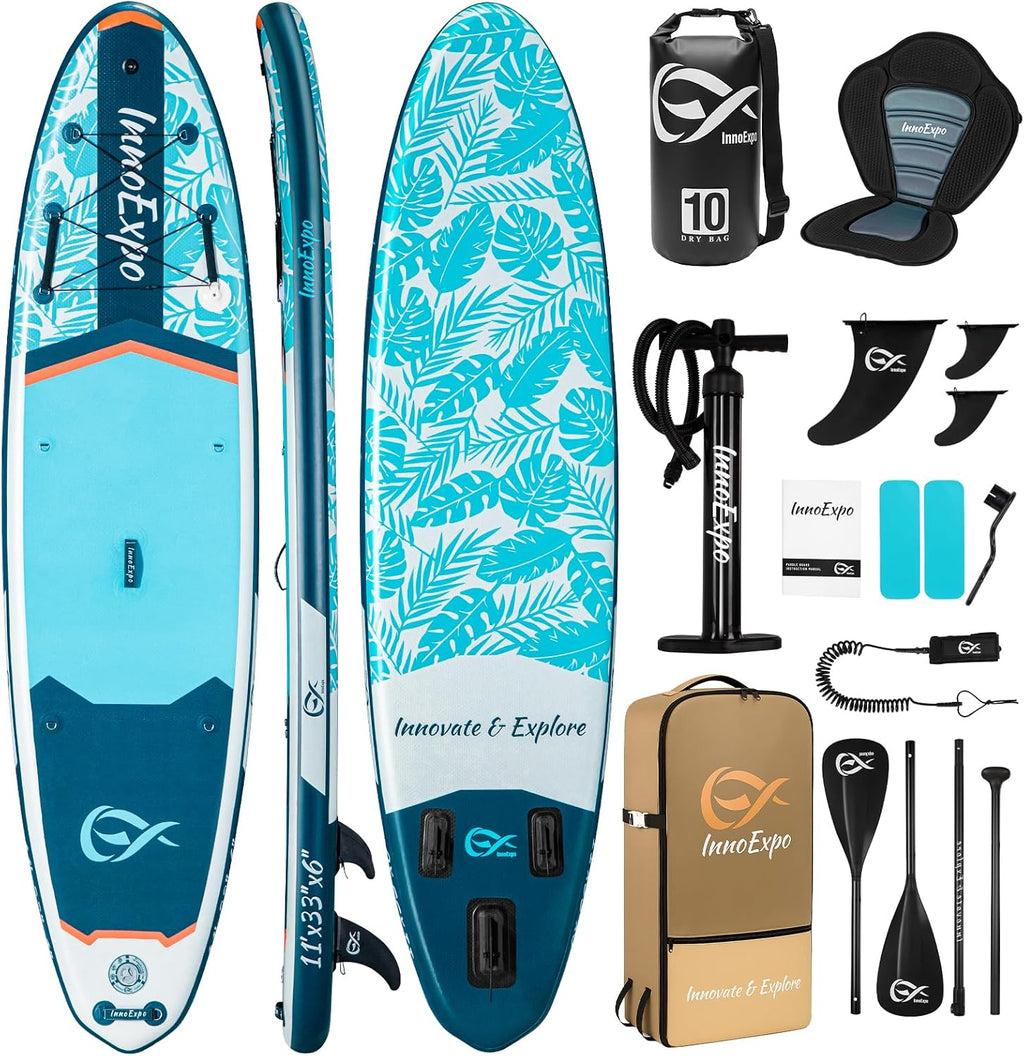 InnoExpo 11' Inflatable Stand Up Paddle Boards with Premium Accessories, Wide Stable SUP Paddle Board Design, Non-Slip Comfort Deck for Youth & Adults