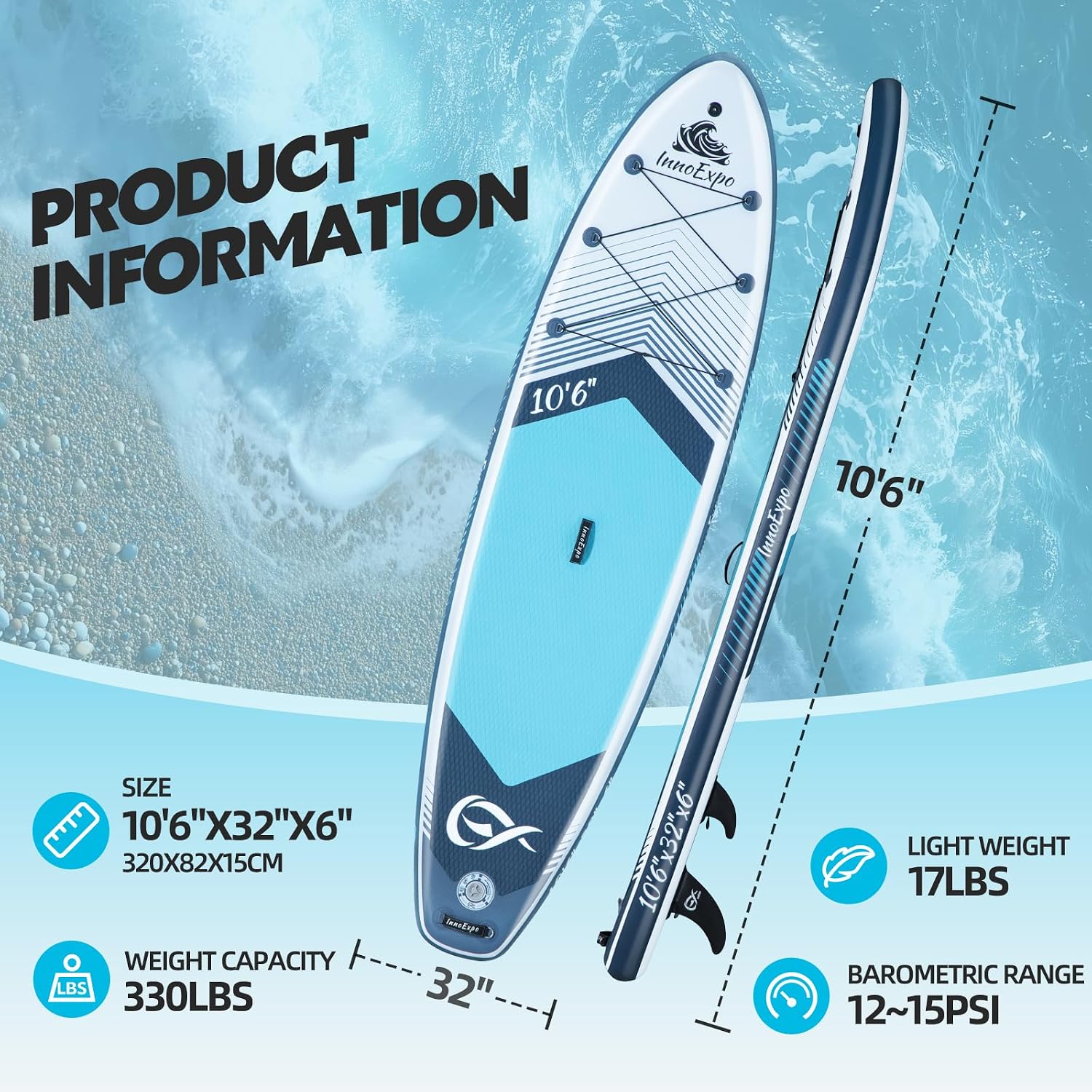 InnoExpo Inflatable Stand Up Paddle Boards with Premium Accessories, Wide Stable SUP Paddle Board Design, Non-Slip Comfort Deck for Youth & Adults