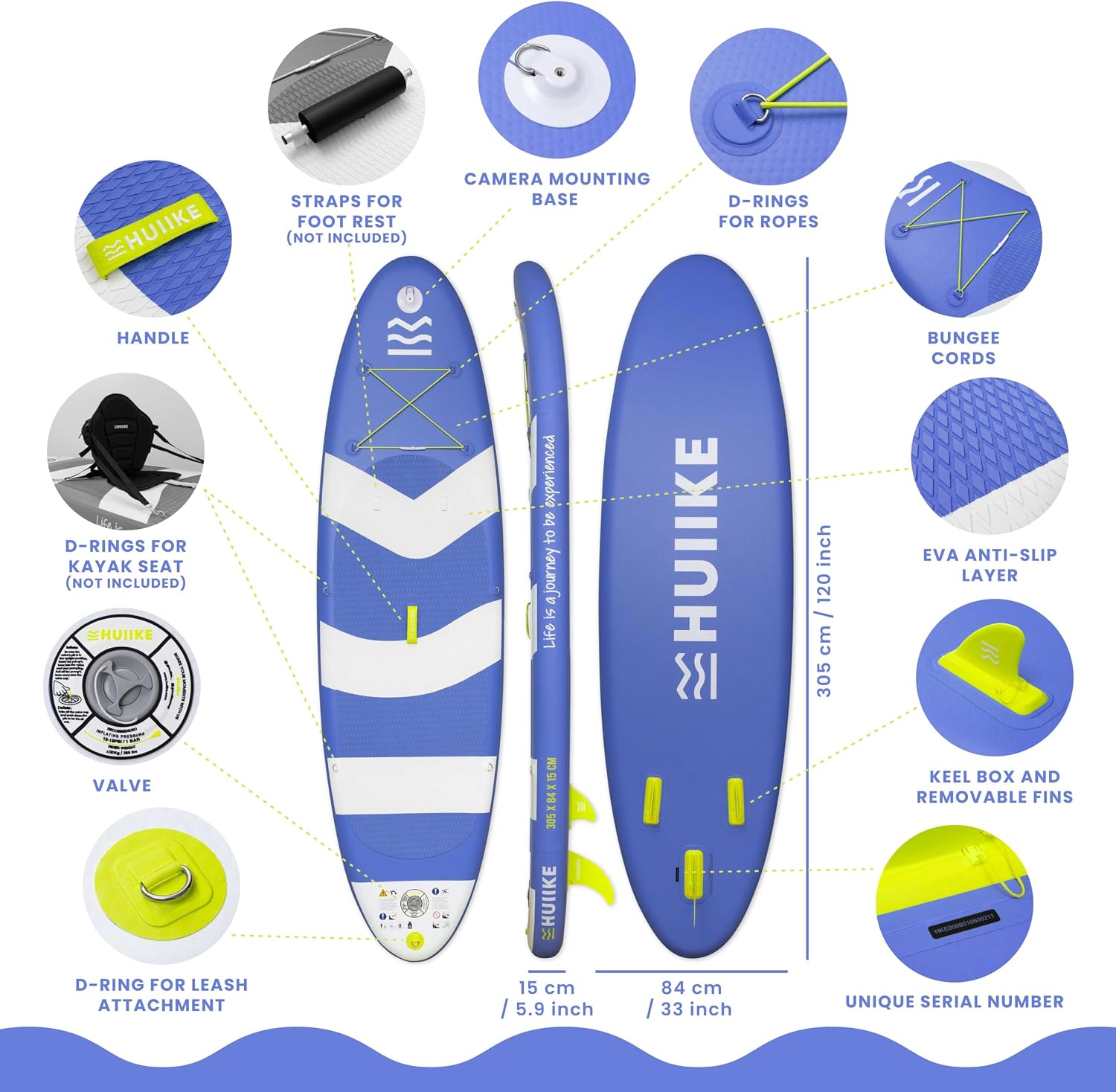 HUIIKE Inflatable Paddle Board for Adults with Accessories Included, Oar, Fins, Pump. Stand Up Paddleboard Great Stability and Resistance. 10' x 33' x 5.9', Maximum Load 286 lb