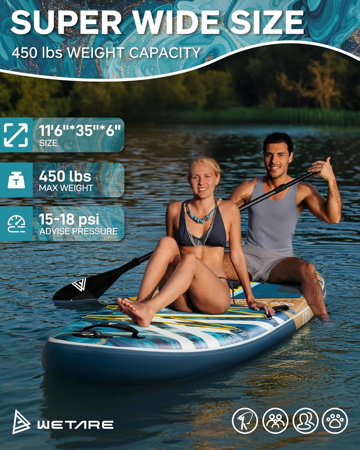 11'6'x35' Inflatable Paddle Board, 450lbs Extra Wide Stand Up Sup Board for Adults, Blow Up Paddleboard Kayak Non-Slip Stable Deck Boat for Yoga Fishing Surf