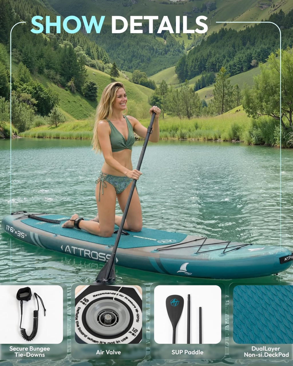 11'6'x35' Inflatable Paddle Board, 450lbs Extra Wide Stand Up Paddleboard for Adults with Premium SUP Accessories Kit & Backpack, Blow Up Kayak Non-Slip Stable Deck Boat for Yoga Fishing Surf