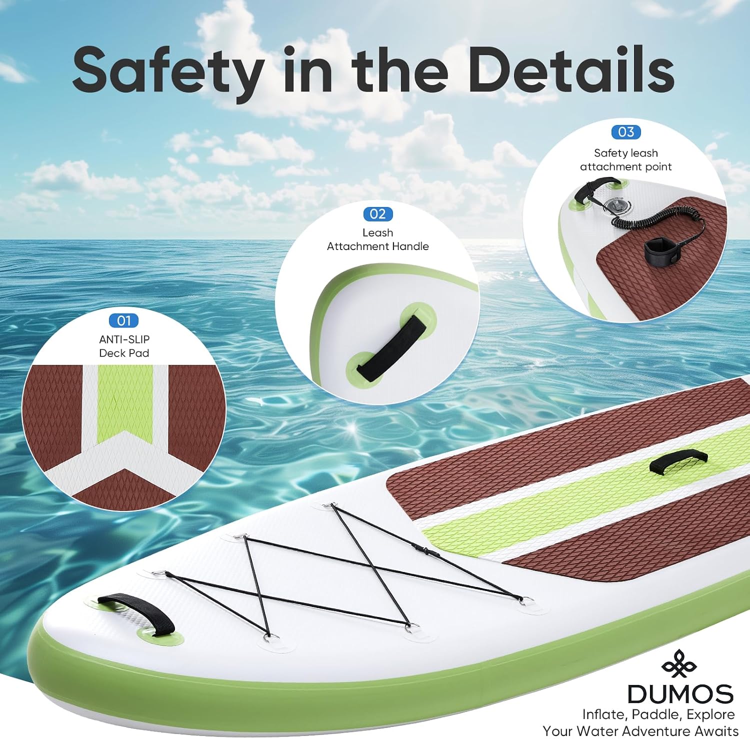 DUMOS Inflatable Stand Up Paddle Board, 10.5'×33'' Paddle Boards with Non-Slip Deck, Durable Advanced Material and Complete SUP Accessories for All Skill Levels
