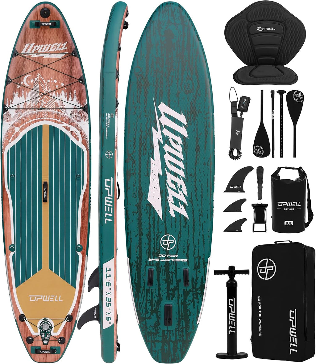 UPWELL 10'6'/11'/11'6' Inflatable Paddle Board, Stand Up Paddlboard for Youth & Adults, Stable Design, Premium SUP Accessories, Backpack, Leash, Hand Pump, Fins