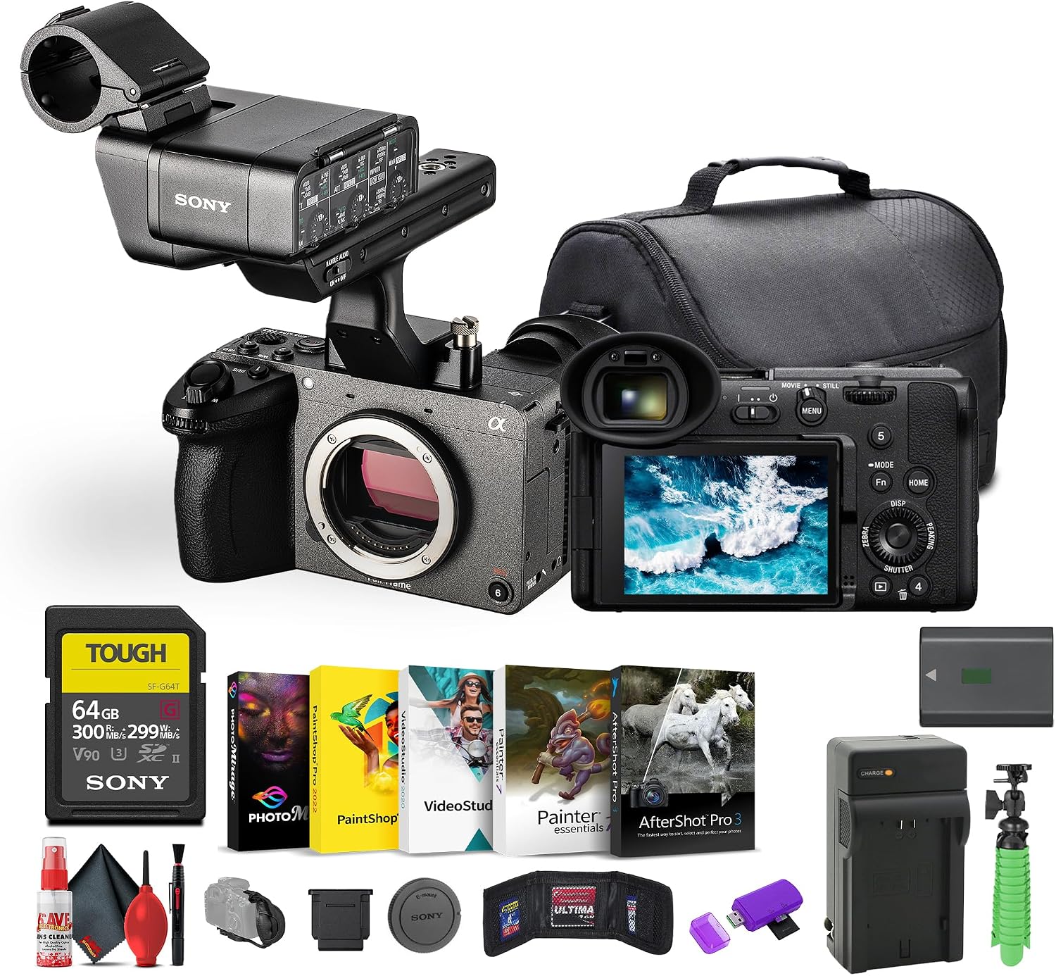 Sony FX2 Full-Frame Digital Cinema Camera w/XLR Handle | 33MP Sensor and AI Autofocus (ILME-FX2) + 64GB Card + NP-FZ100 Battery + Photo Software + Camera Bag + External Charger + More
