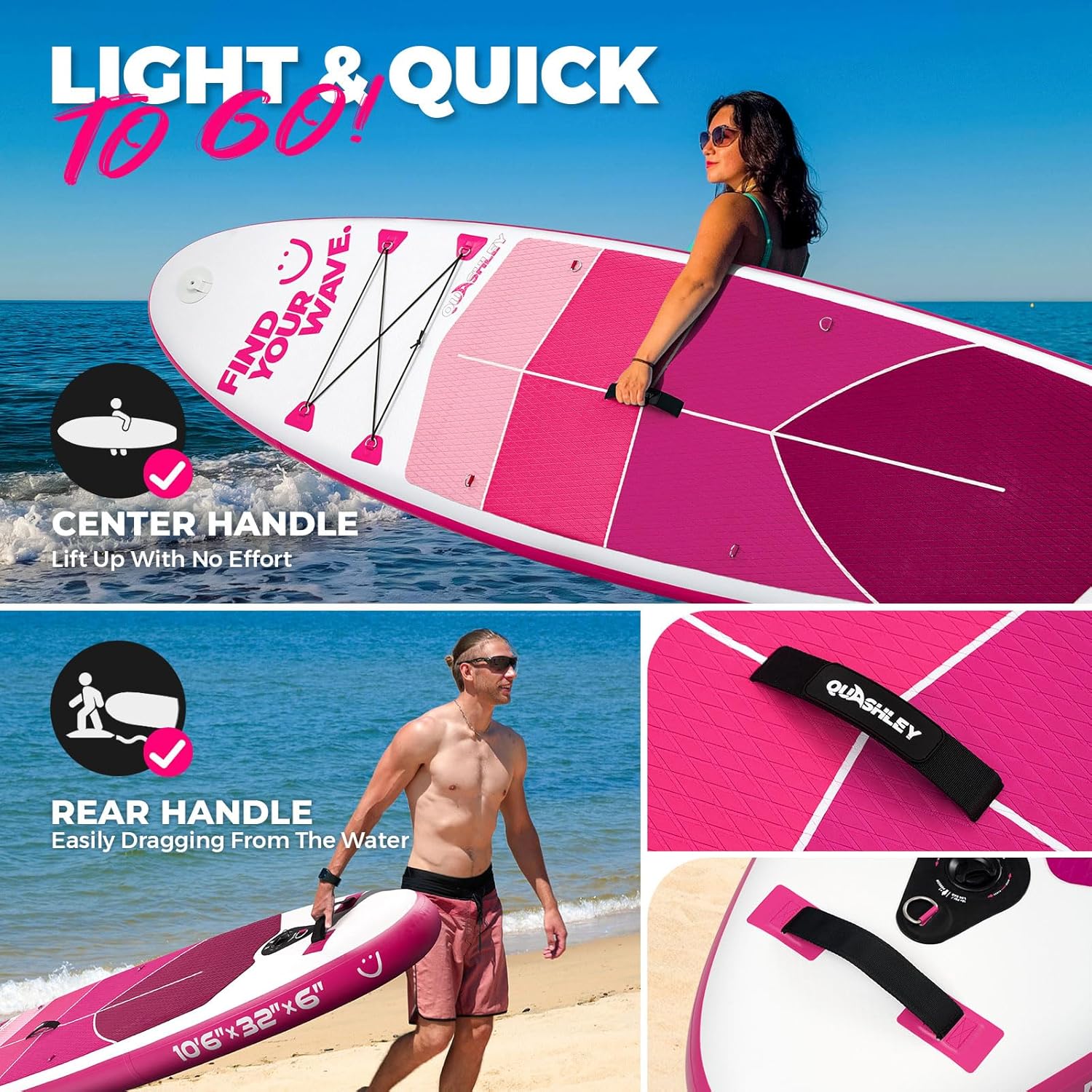 Quashley Inflatable Stand Up Paddle Board,Inflatable Paddleboards 32/34 Inch Wide,All Around SUP for Beginners with Lightweight Paddle,Hand Pump,Backpack,Leash,Durable & Portable iSUP Board
