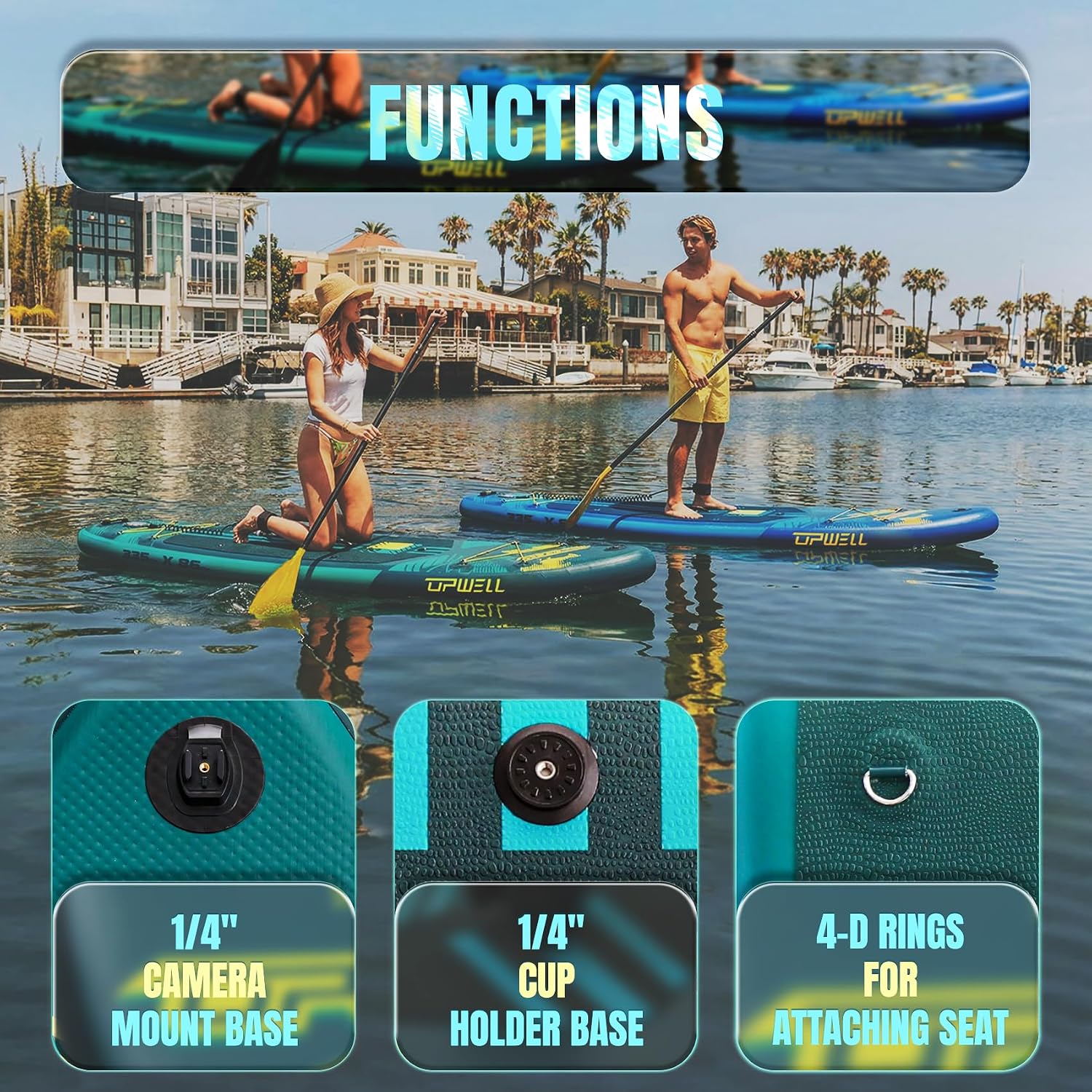 UPWELL 11'×34' Stand Up Paddle Board, SUP Board for Adults & Teens, Inflatable SUP Board with Premium Accessories, 120L Backpack, Paddle, Leash, Hand Pump, Fins