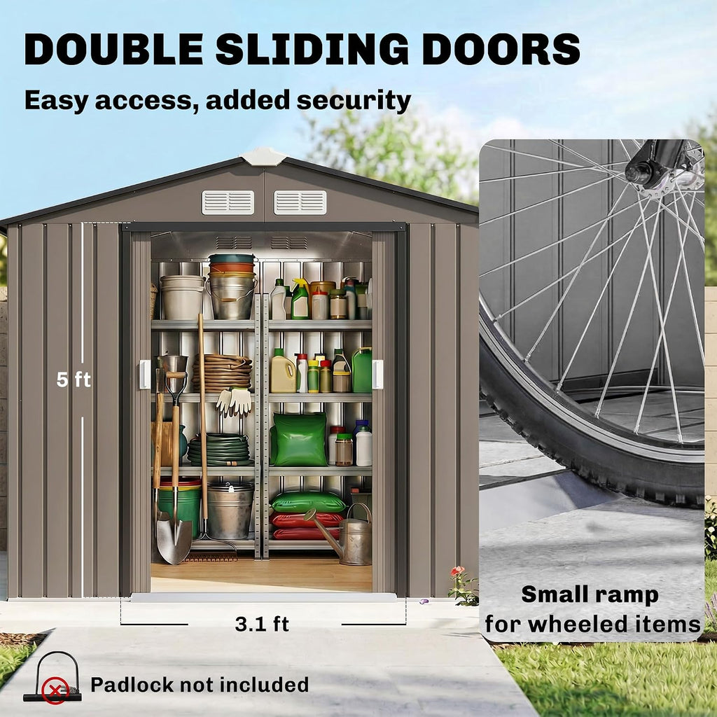 Outsunny 7' x 4' Outdoor Storage Shed, Garden Tool Metal Shed with Foundation Kit, Double Lockable Door, Air Vents and Sloping Roof, for Backyard, Patio, Lawn, Brown