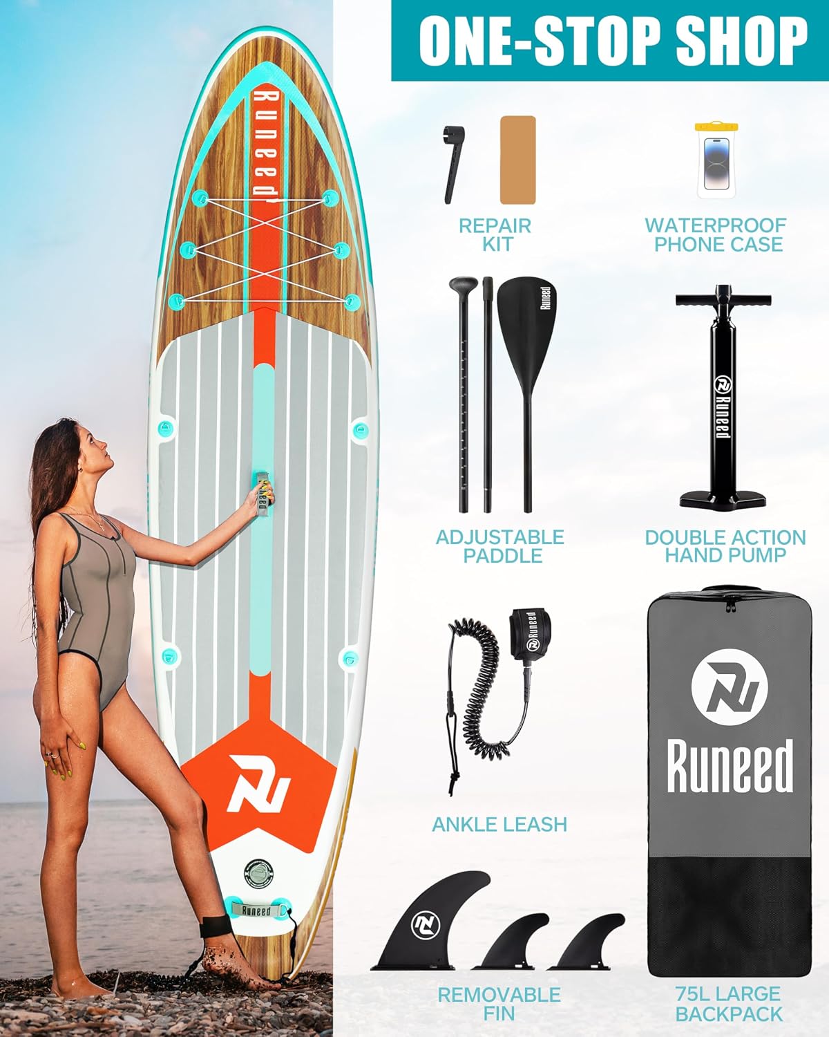 Inflatable Stand Up Paddle Board with SUP Accessories, 11'*33' Inflatable Paddle Boards for Adults & Youth of All Skill Levels
