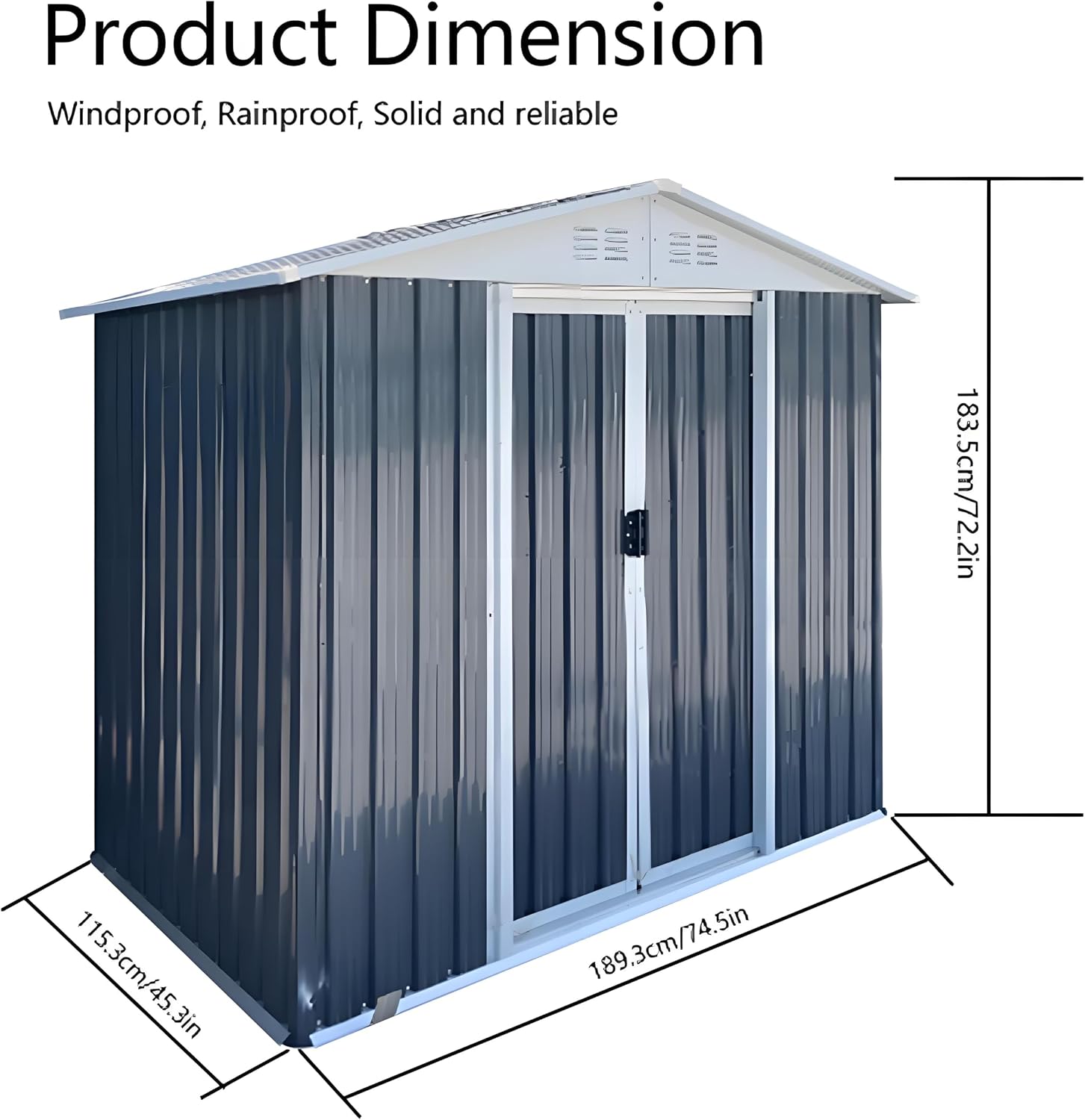 Outdoor Sheds 6FT x 4FT Outdoor Storage, Metal Anti-Corrosion Utility Tool House with Lockable Door & Shutter Vents，Outdoor Waterproof Garden Tool Metal Storage Sheds（Grey）