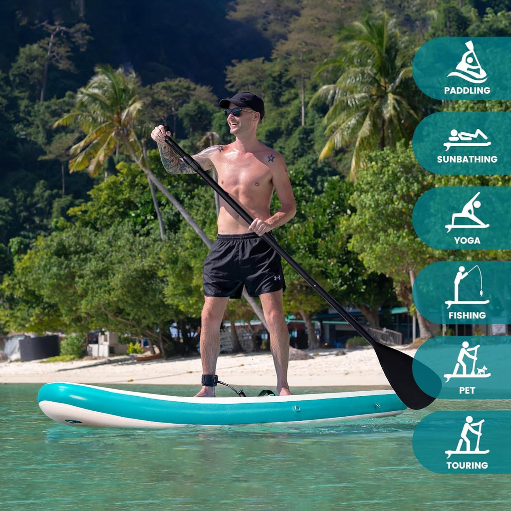 FEATH-R-LITE Inflatable Paddle Board Stand Up Paddleboards for Adults SUP with Premium Accessories Pump, Adjustable Paddle, Leash, Three Fins, Backpack