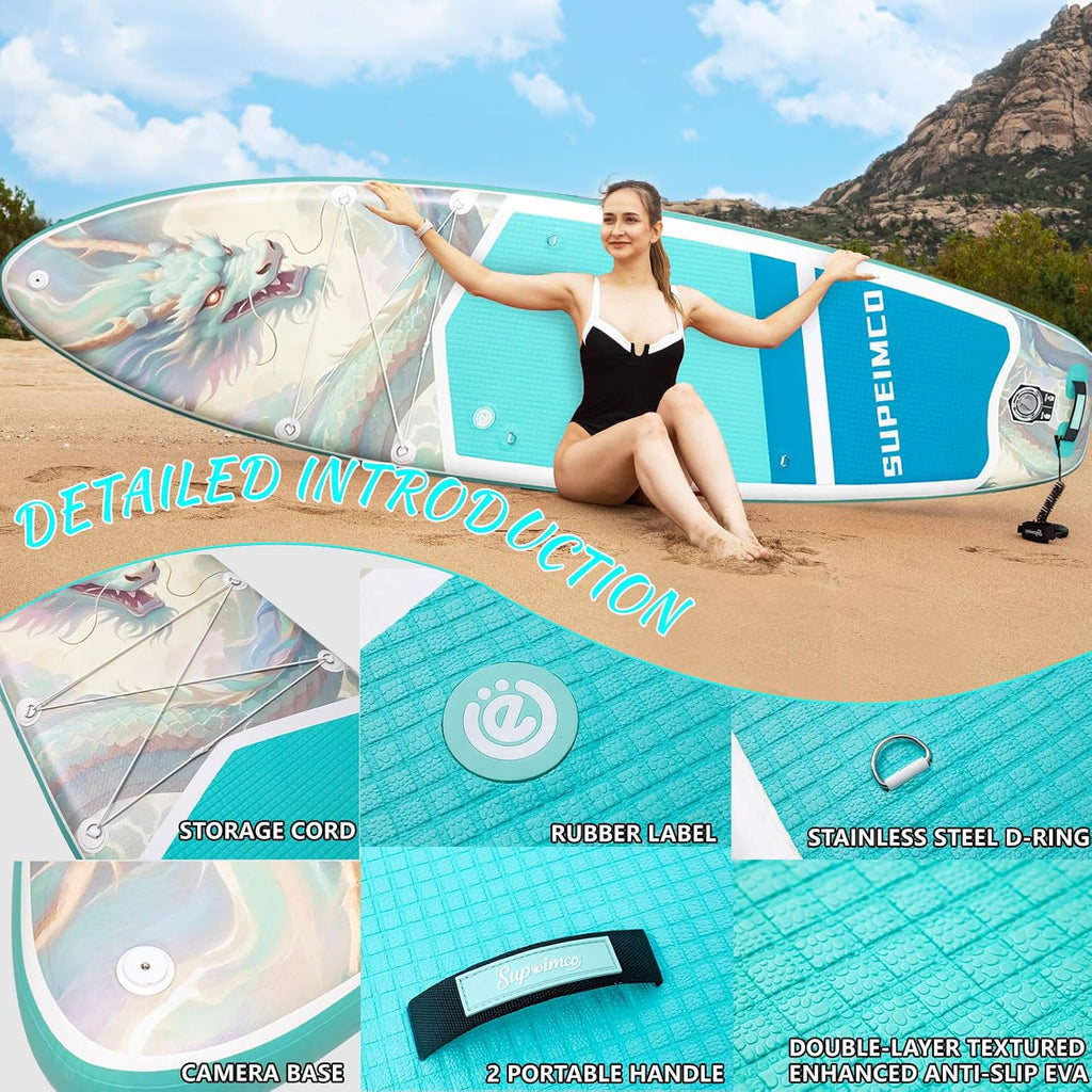 Inflatable Stand Up Paddle Board - Upgraded Glue-Free Hot Melt Technology, Long Service Life, 10'6', Anti-Slip EVA Deck, Full SUP Accessories, Included for Adults Youth All Skill Levels