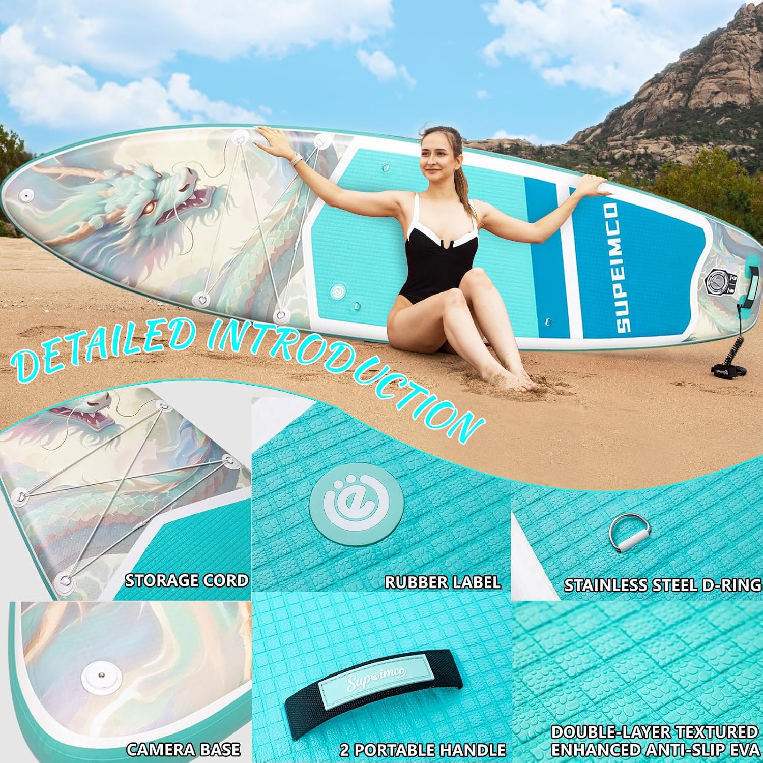 Inflatable Stand Up Paddle Board - Upgraded Glue-Free Hot Melt Technology, Long Service Life, 10'6', Anti-Slip EVA Deck, Full SUP Accessories, Included for Adults Youth All Skill Levels