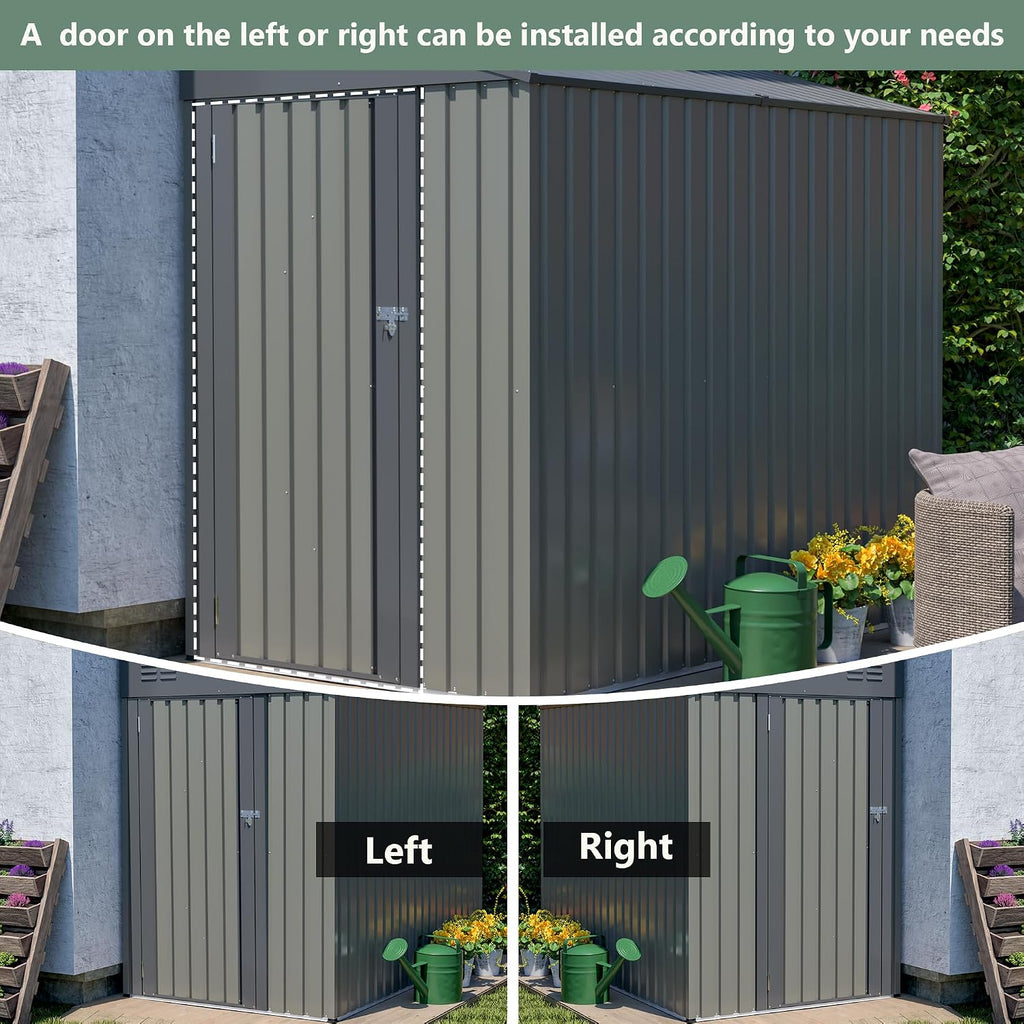 4x7 FT Lean to Shed with Single Lockable Side Door, Outdoor Metal Storage Shed, Sloping Roof Galvanized Utility Steel Tool Shed for Garden, Patio, Lawn & Backyard