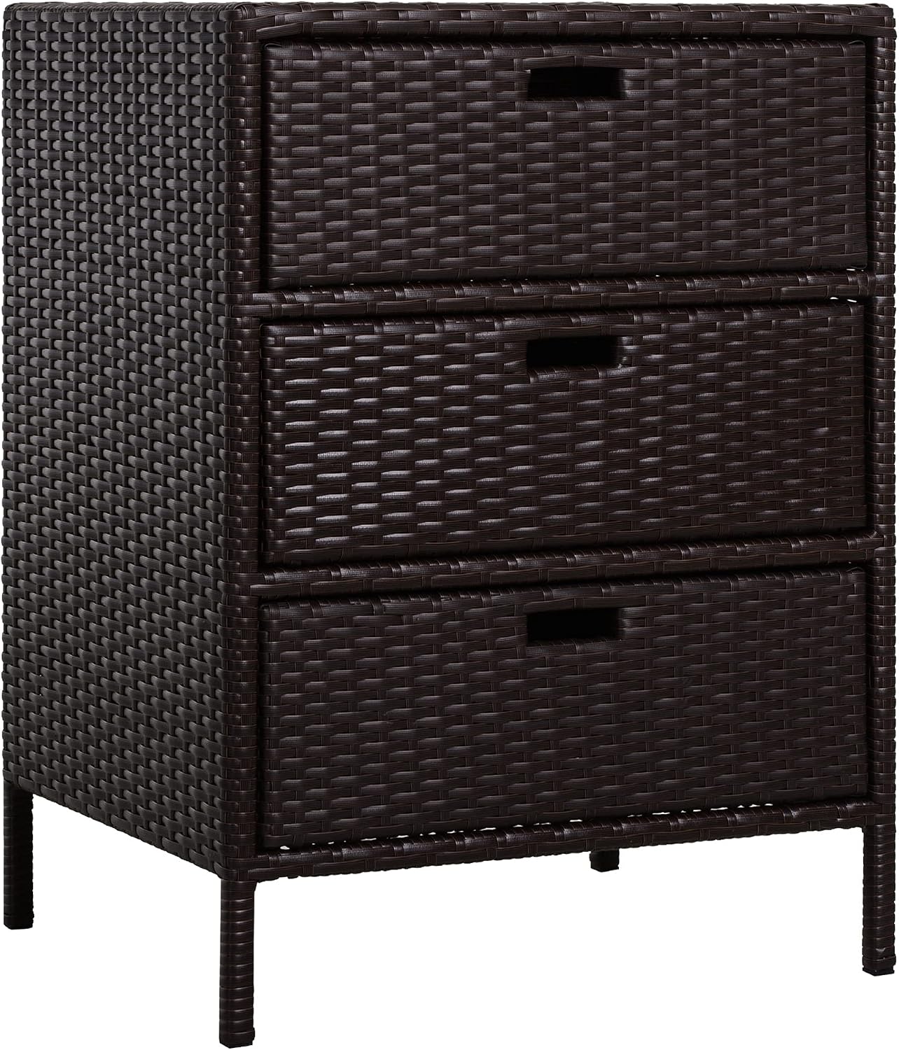 Outsunny Outdoor Towel Cabinet, PE Rattan Storage Organizer, Freestanding Towel Rack for Pool with 3 Drawers and Weather Safe Material, Brown