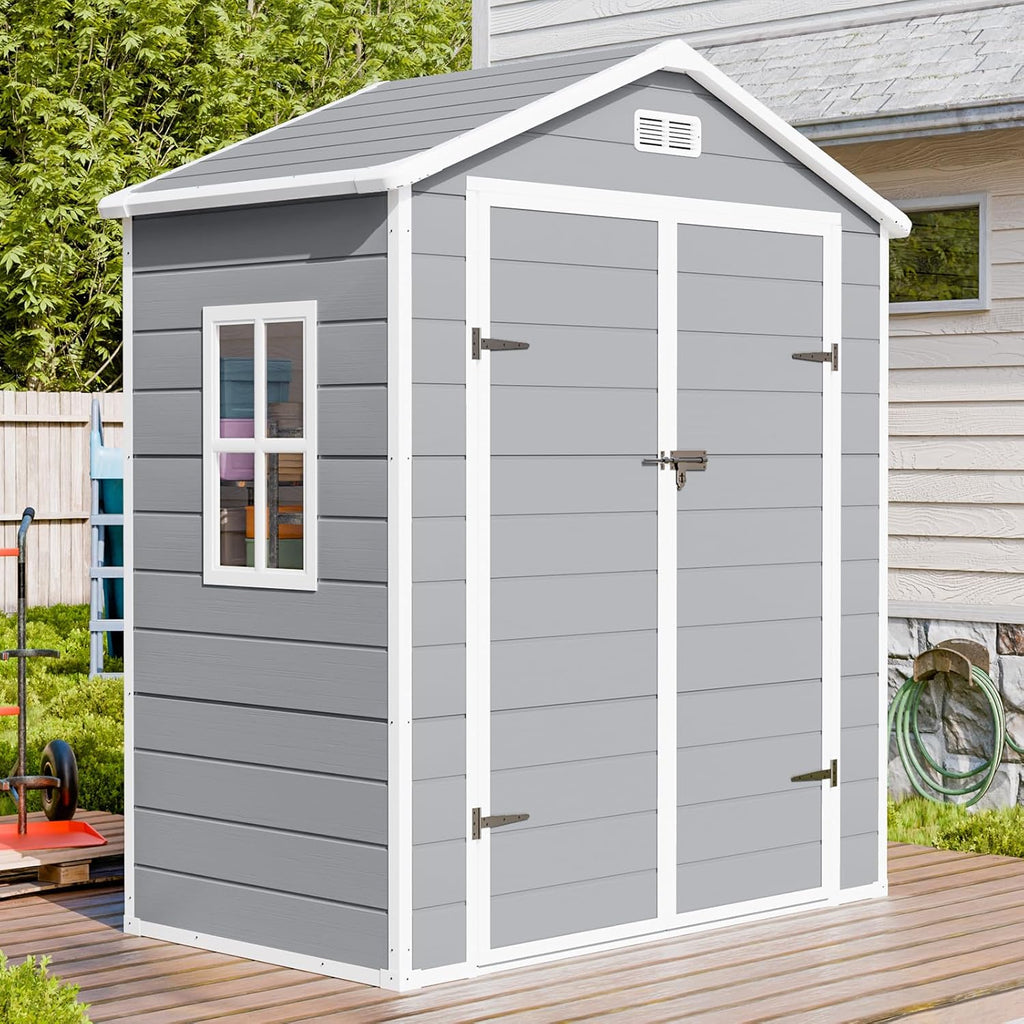 CDCASA 6x3 FT Resin Storage Shed, Waterproof Outdoor Shed with Floor & Window & Lockable Door Included, Outside Plastic Tool Sheds for Garden, Patio, Backyard, Light Gray