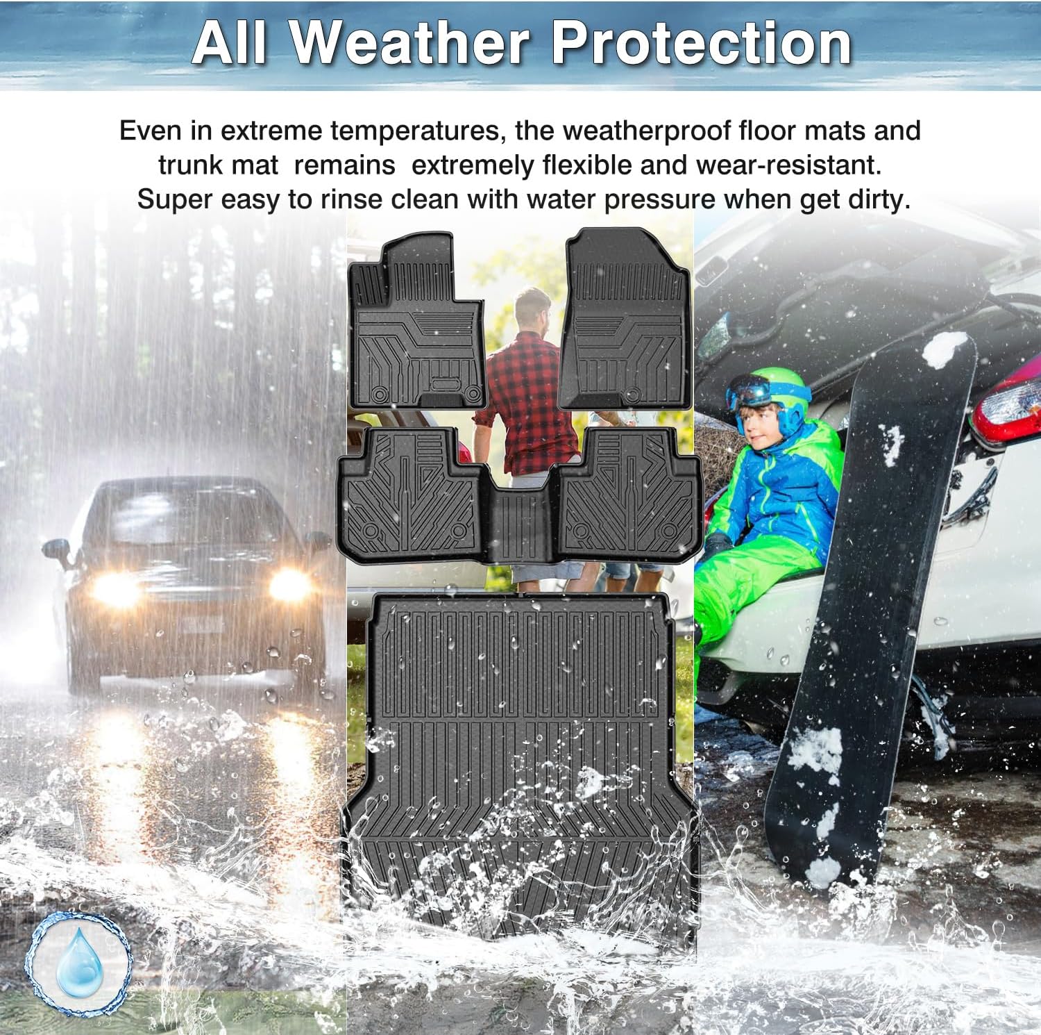 Mixsuper Bed Mat Floor Mats for Hyundai Santa Cruz 2022-2026, All Weather Bed Mat and 2 Row Anti-Slip Floor Liners Set Black