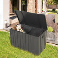 Outdoor Storage Box, 100 Gallon Metal Deck Box Built-in a Oxford Fabric Storage Bag, Lockable & Waterproof Outside Patio Storage Box for Cushions, Tools, Pool Floats- Grey