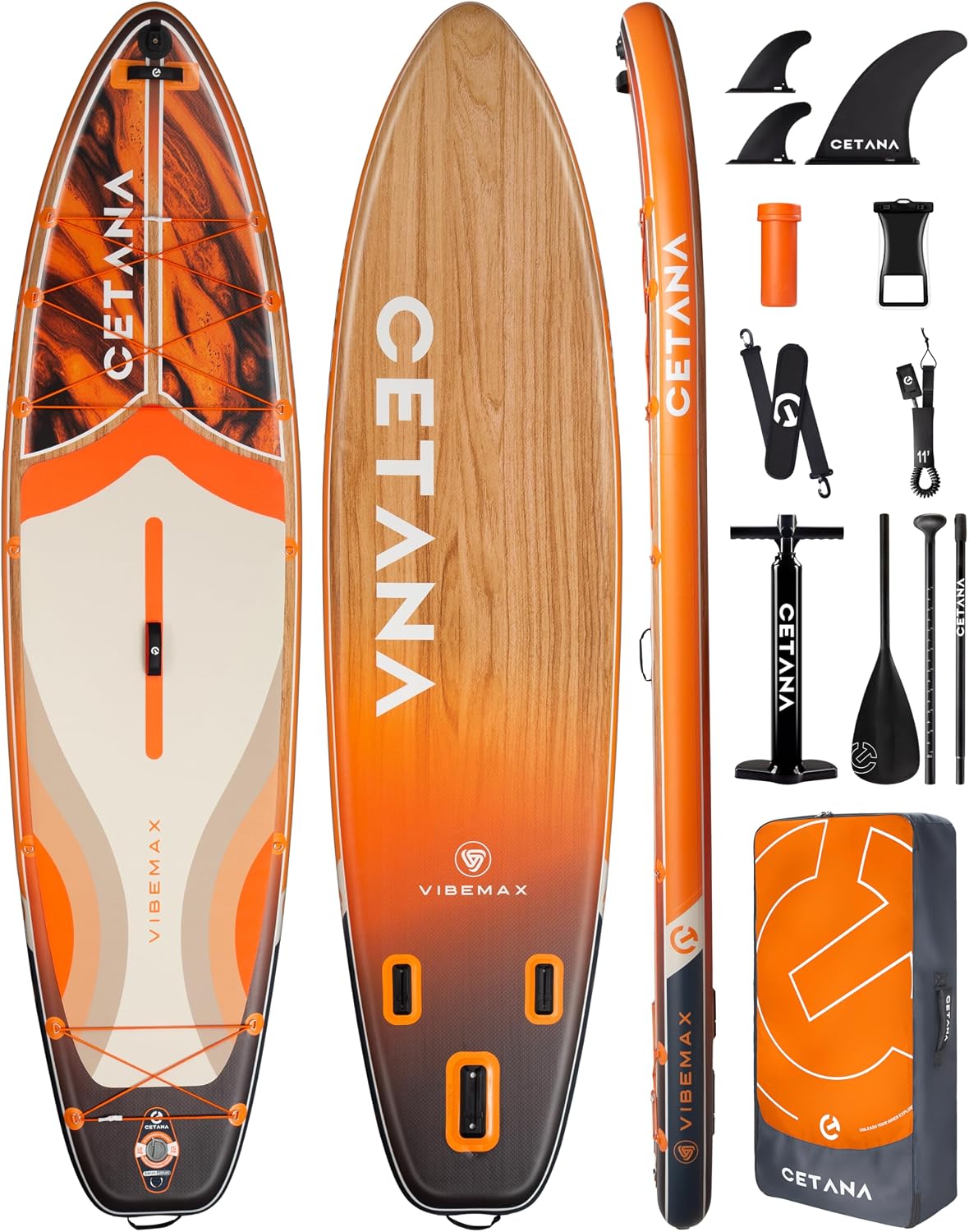 CETANA 11'6×35' Extra Wide Inflatable Paddle Board,Stand Up Paddle Board for Beginner,450lb Capacity SUP for Family with Safety Leash,3 Removable Fins,Dual-Action Pump& Floating Paddle