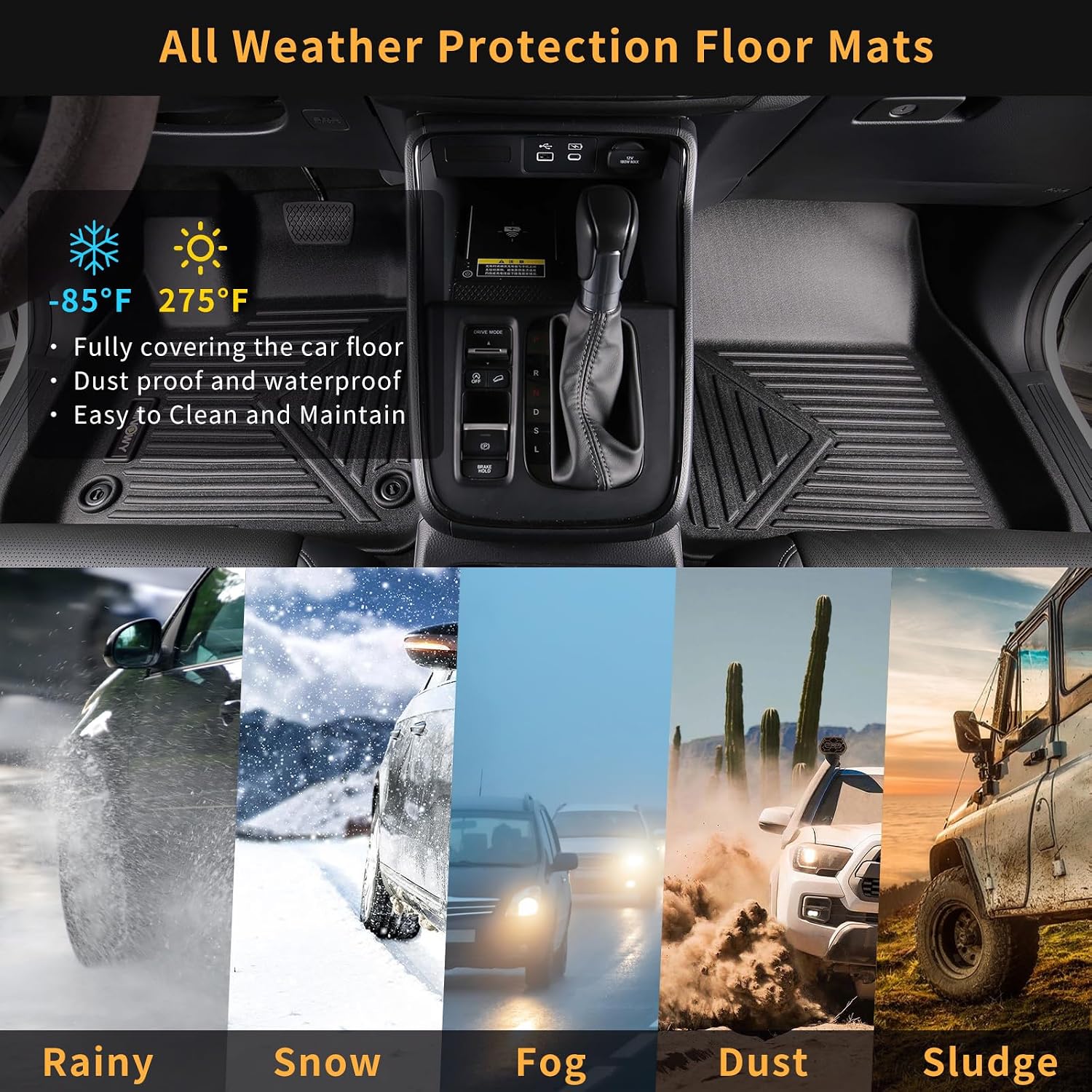 GINOWY-Floor Mats & Cargo Liner for Ford Escape Hybrid 2020-2026 (Include Plug in Hybrid) 丨TPE All Weather Mats Custom Fit Floor Liners Eacape Hybrid Mats Cargo Trunk Mat Escape Hybrid Accessories