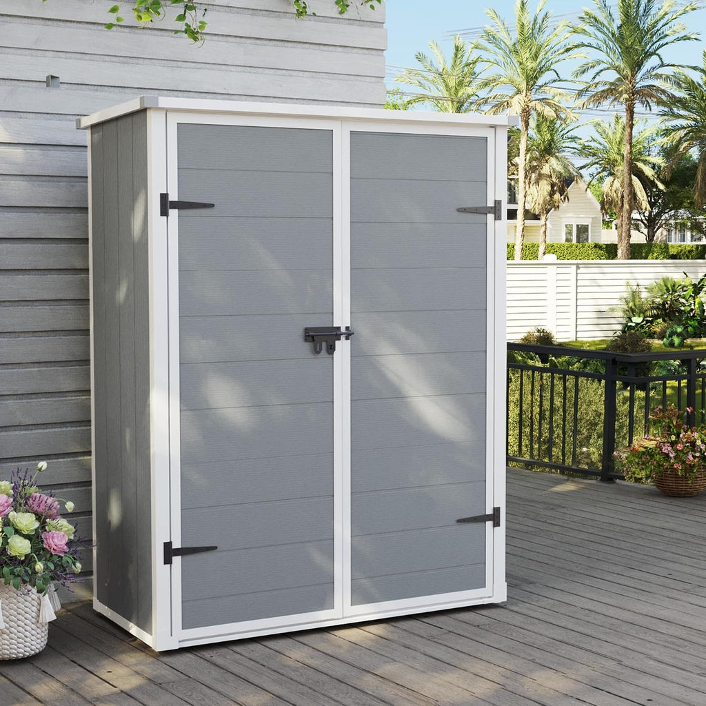 UDPATIO Vertical Storage Shed 51 Cu.ft, 3 ft x 5 ft Resin Outdoor Sheds Waterproof Plastic Storage Cabinet for Garden, Backyard, Lawn, Grey