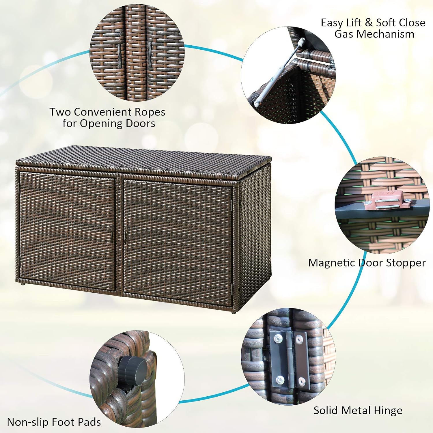 HAPPYGRILL Deck Box Outdoor Wicker Storage Box Cabinet 73 Gallon Storage Container Bin Box for Furniture Tools in Garden Balcony Porch Yard