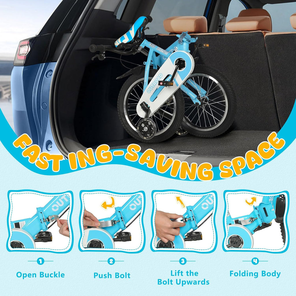 Betterland Folding Kids Bike,14/16/18 Inch Children Bicycle with Training Wheels and Dual Handbrakes Toddler Sport Bicycle for 3-9 Years Old Boys and Girls