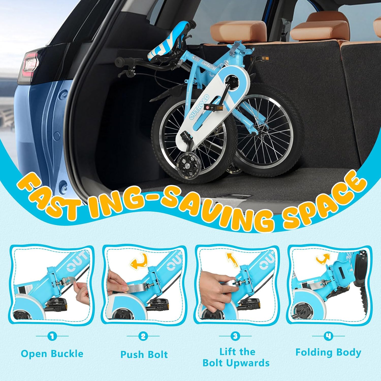 Betterland Folding Kids Bike,14/16/18 Inch Children Bicycle with Training Wheels and Dual Handbrakes Toddler Sport Bicycle for 3-9 Years Old Boys and Girls
