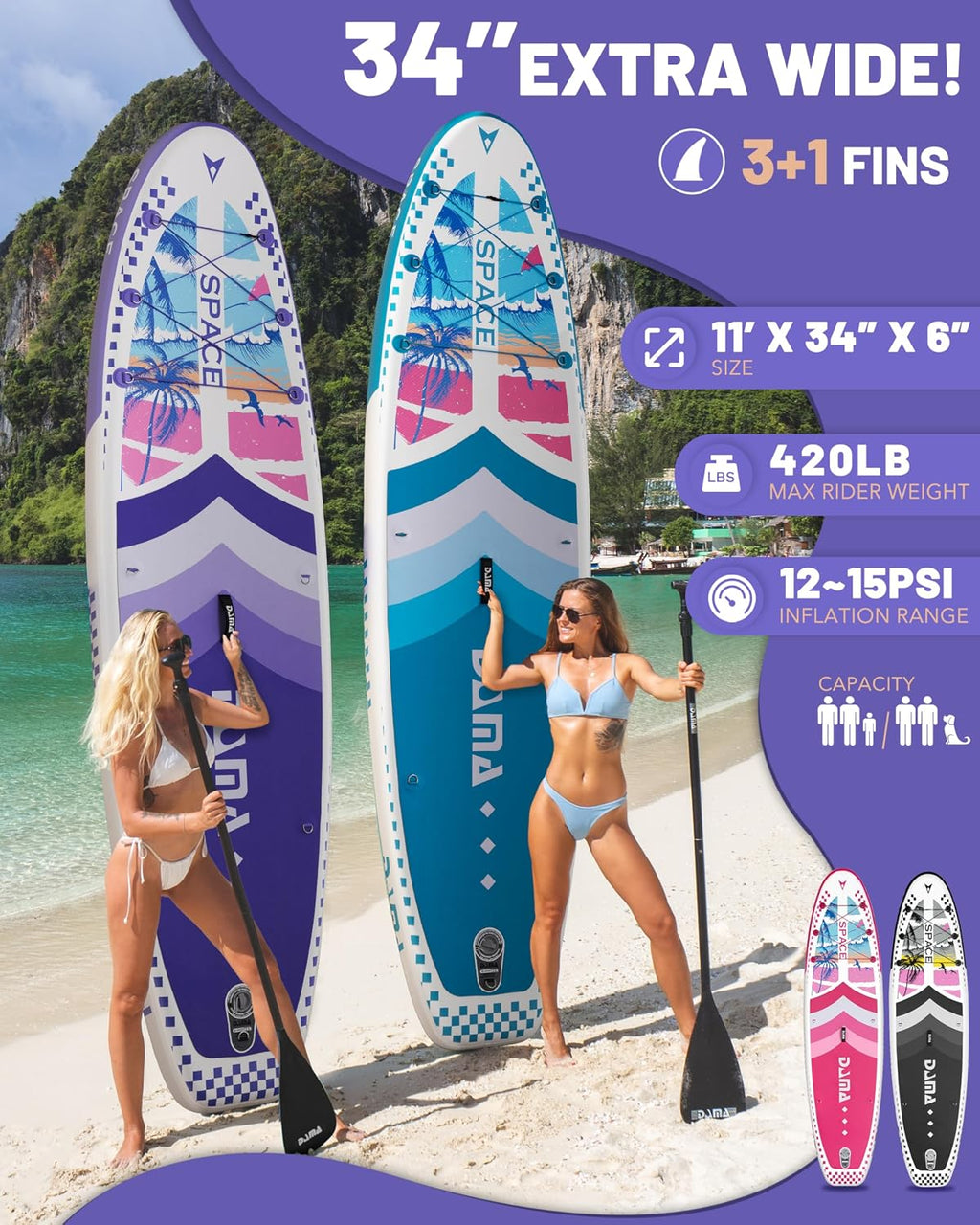DAMA 11'*34'*6' Inflatable Paddle Board, Paddle Boards for Adults,Sup,Lightweight and Durable, Easy to Inflate, Versatile in Style, Fully Functional, Equipped w/High Grade Accessories.