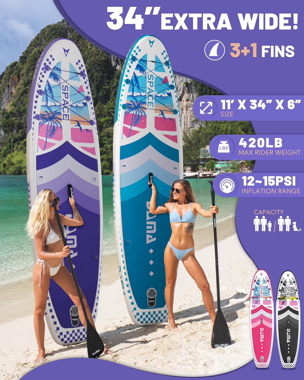 DAMA 11'*34'*6' Inflatable Paddle Board, Paddle Boards for Adults,Sup,Lightweight and Durable, Easy to Inflate, Versatile in Style, Fully Functional, Equipped w/High Grade Accessories.