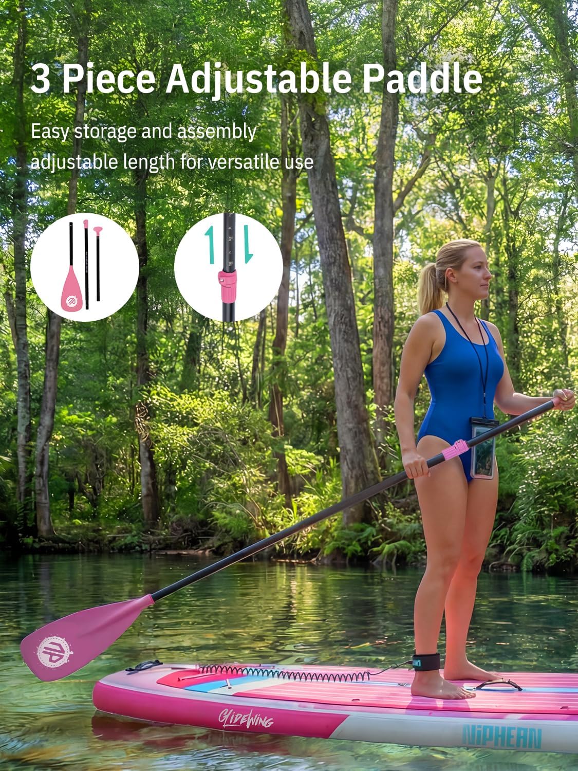 Niphean (Extra Large) Inflatable Paddle Board, SUP for 2+1 People/Family 500lbs Capacity Stand Up Paddle Board with SUP Accessories, StabilTrac Fin Non-Slip Paddleboard for Adults