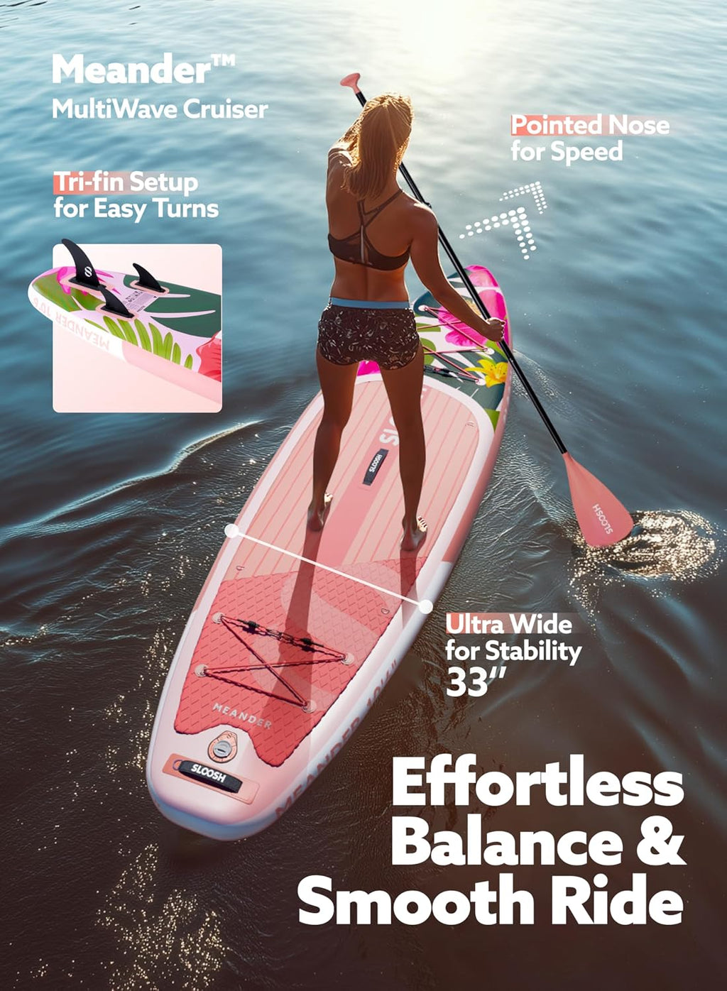 SLOOSH Inflatable Stand Up Paddle Board, 10'6' Inflatable Paddle Boards with Premium Accessories, Non-Slip EVA Deck, Ultra-Light Carry Bag Pump, Meander SUP for Youth & Adults