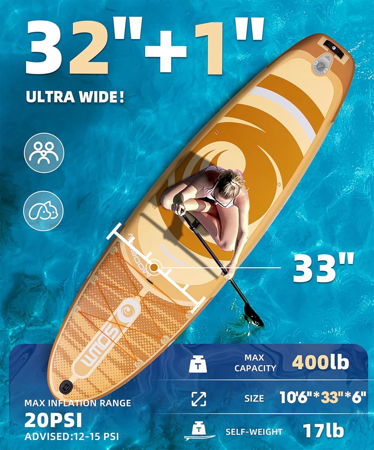 Inflatable Paddle Boards, Stand Up Paddle Board for Adults Youth of All-Round, 10'6'' *33'' * 6'' Extra Wide & No-Slip Sup for Yoga Fishing