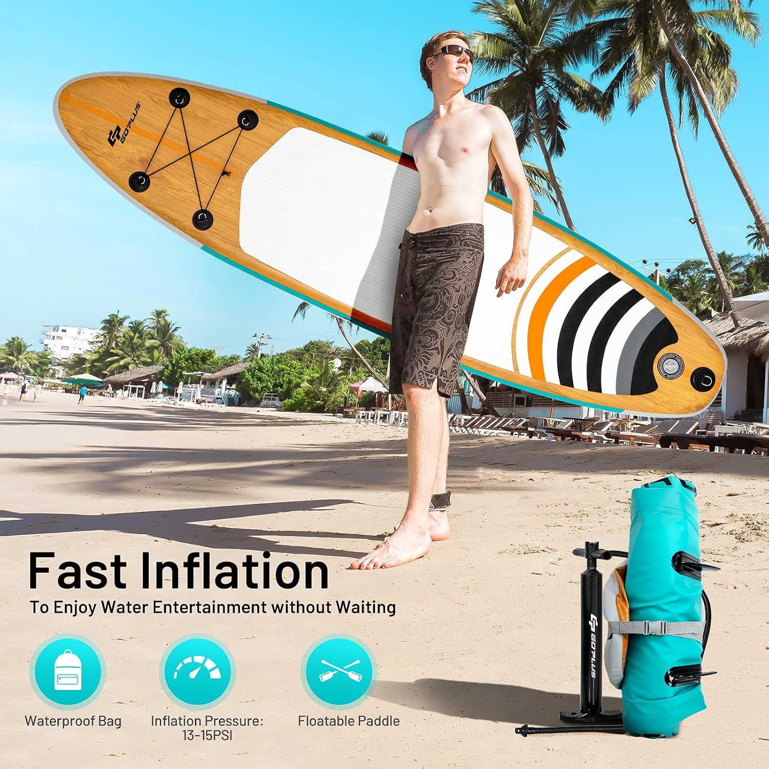 Goplus Inflatable Stand up Paddle Board, 10'/10.5'/11' SUP 6' Thick with Premium Accessories, Adjustable Aluminum Paddle, Leash, Carry Bag, Hand Pump, Removable Fin, ISUP for Adults