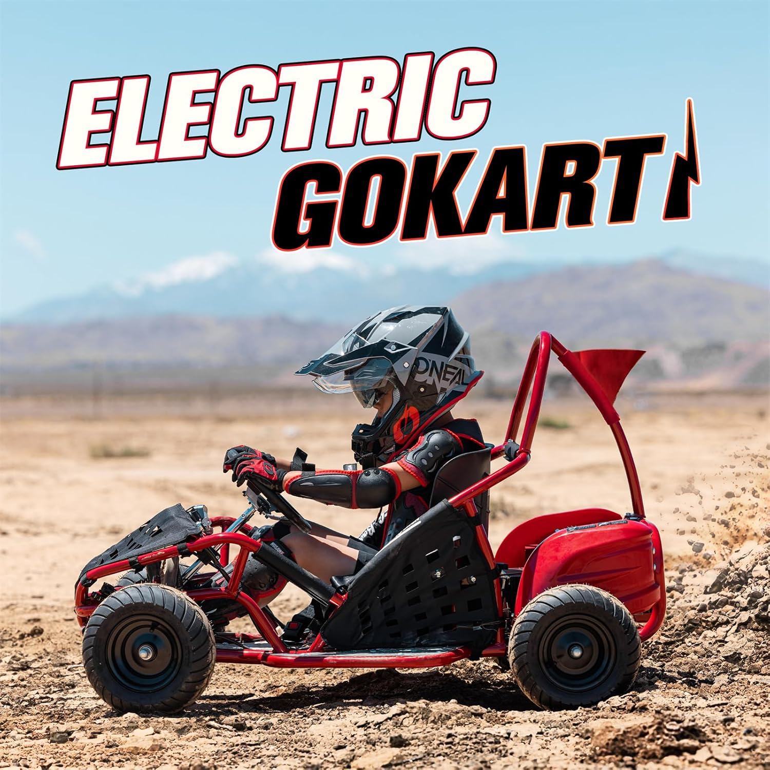 Electric Go Kart, 48V Powered Ride On Car, Steel Tubular Frame, Seat Belt, 13 inch All-Terrain Tires, Parental Speed Control, Max 20 Mph (RED)