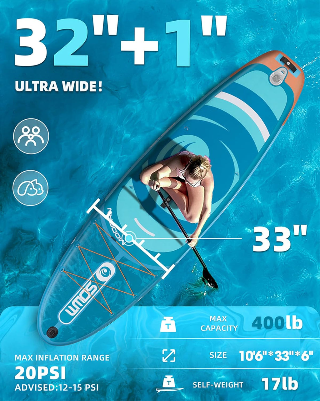 Inflatable Paddle Boards, Stand Up Paddle Board for Adults Youth of All-Round, 10'6'' *33'' * 6'' Extra Wide & No-Slip Sup for Yoga Fishing