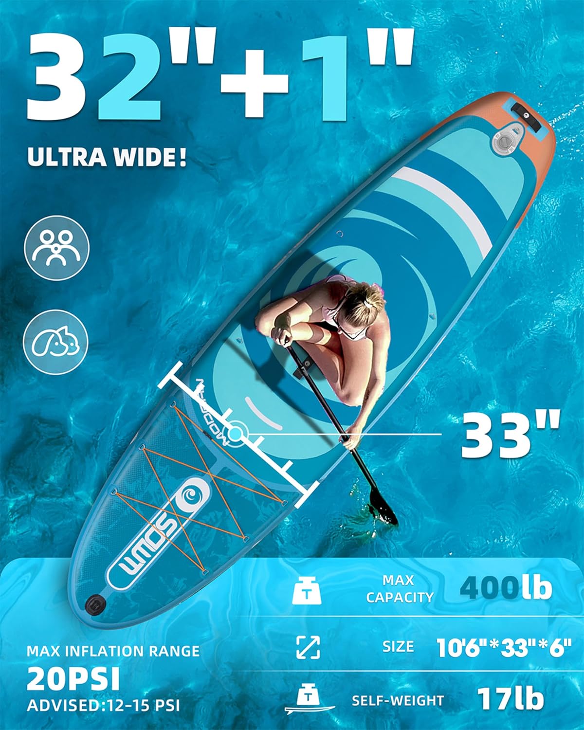 Inflatable Paddle Boards, Stand Up Paddle Board for Adults Youth of All-Round, 10'6'' *33'' * 6'' Extra Wide & No-Slip Sup for Yoga Fishing