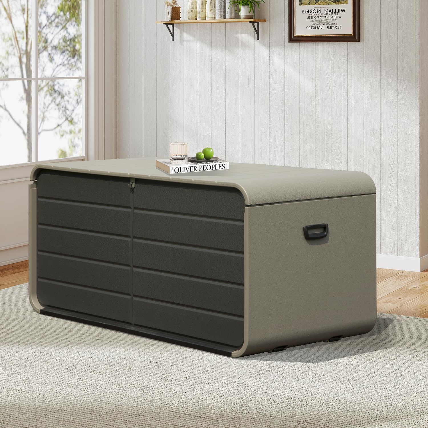 Domi 160 Gallon Outdoor Storage Box – Waterproof, UV-Resistant Deck Box with Lockable Lid for Patio Furniture, Garden Tools, Delivery Packages (Large Resin Storage Bin）