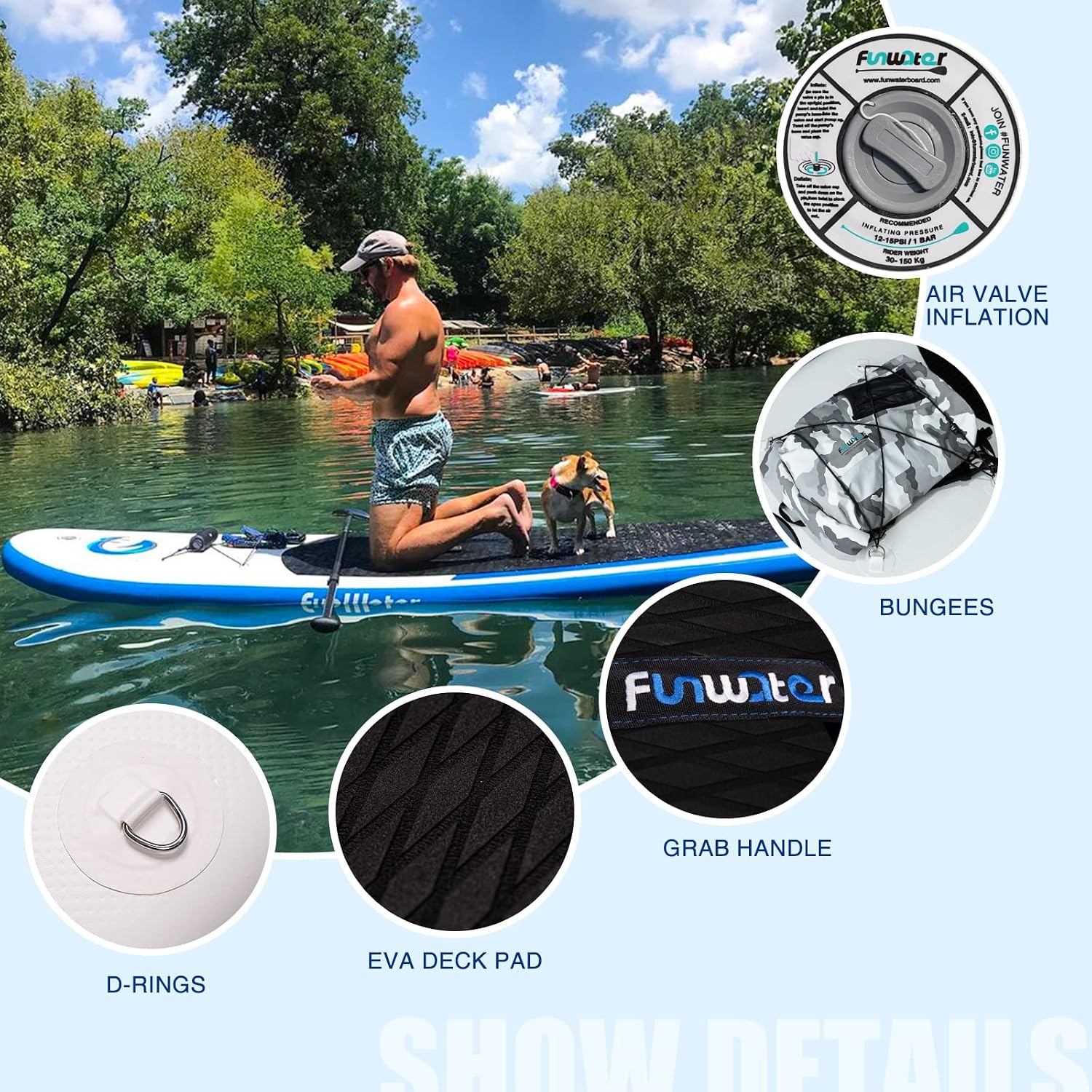 FunWater Stand Up Paddle Board Ultra-Light Inflatable Paddleboard with SUP Accessories for Adults & Youth of All Skill Levels