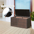 Giantex Rattan Deck Box 73 Gallon Wicker Storage Box W/Separate Storage Shelf, Openable Door, Steel Frame, Toys and Tools Organize for Yard, Garden, Balcony, Porch, Patio Rattan Storage Box (Brown)