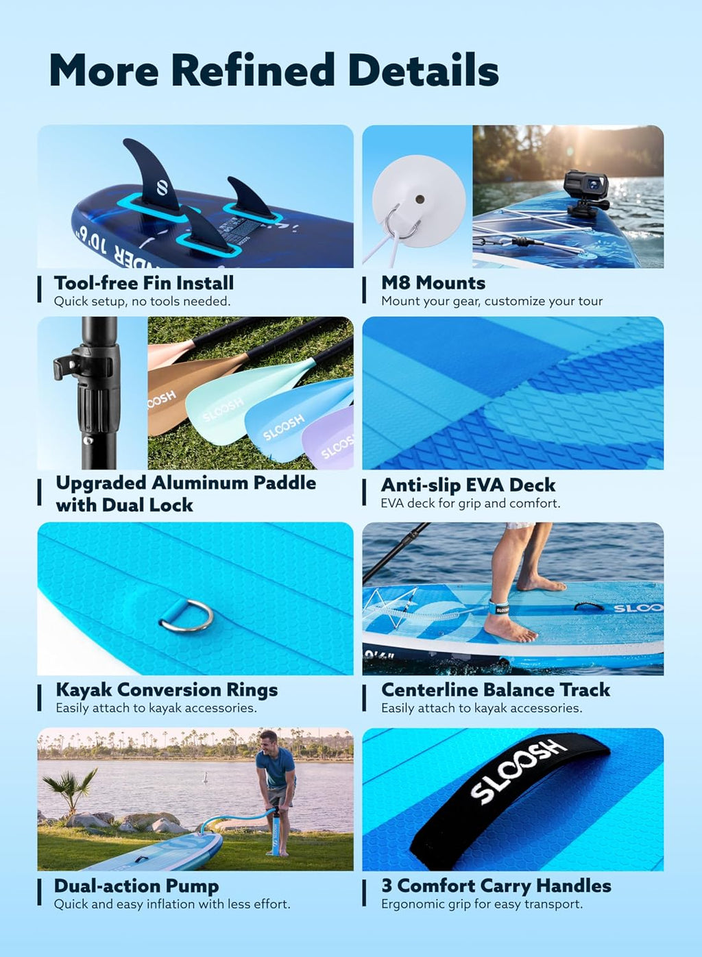 SLOOSH Inflatable Stand Up Paddle Board, 10'6' Inflatable Paddle Boards with Premium Accessories, Non-Slip EVA Deck, Ultra-Light Carry Bag Pump, Meander SUP for Youth & Adults