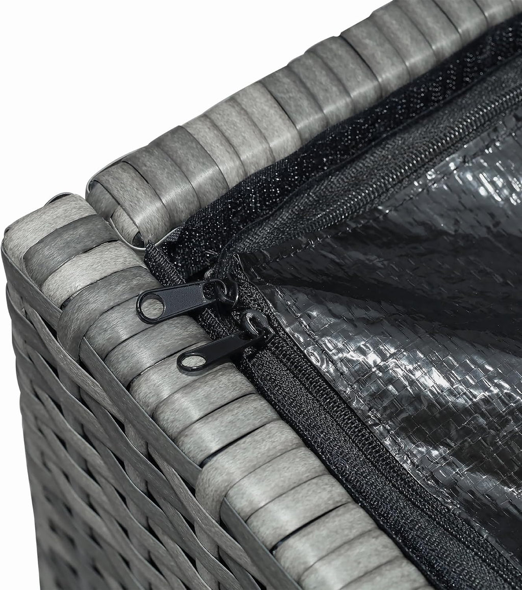 Teamson Home 154 Gallon Lined Weather Resistant Outdoor Rattan Wicker Patio Deck Storage Box with Soft Close Hinges for Patio Furniture Cushions or Pool Accessories, Gray