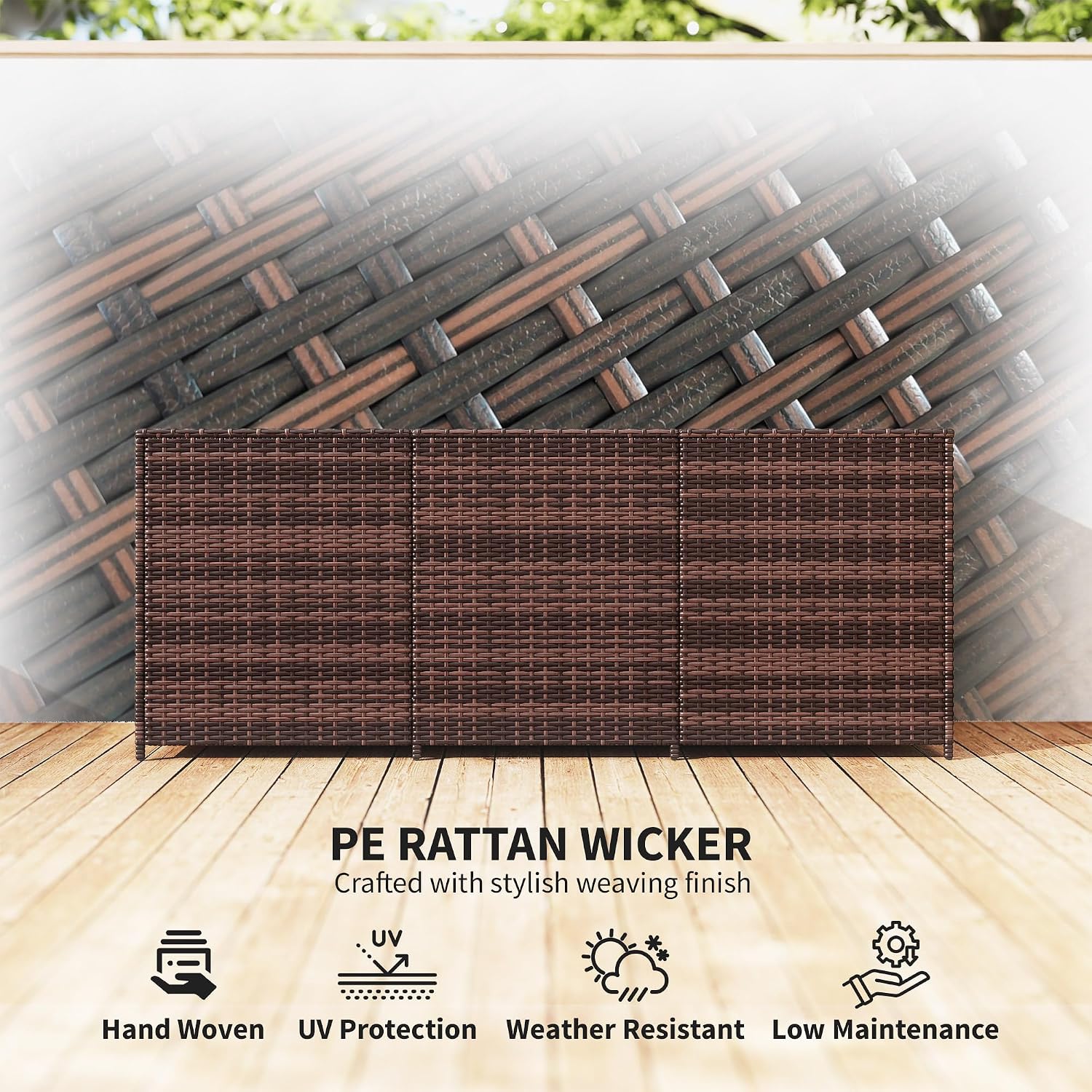 Outsunny 175 Gallon Outdoor Storage Box with Inner Liner, PE Rattan Wicker Deck Box with Pneumatic Bar Lift for Indoor & Outdoor, Patio Furniture Cushions, Pool Supplies, Garden Tools, Mixed Brown