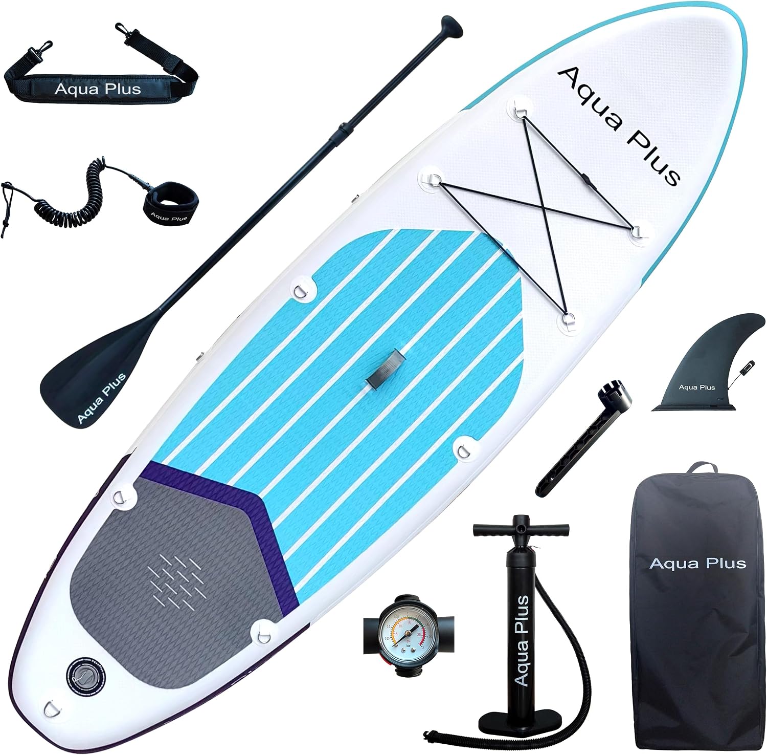 Aqua Plus 6inches Thick Inflatable SUP for All Skill Levels Stand Up Paddle Board,Paddle,Pump,ISUP Travel Backpack, Leash,Shoulder Strap,Youth,Adult Inflatable Paddle Board