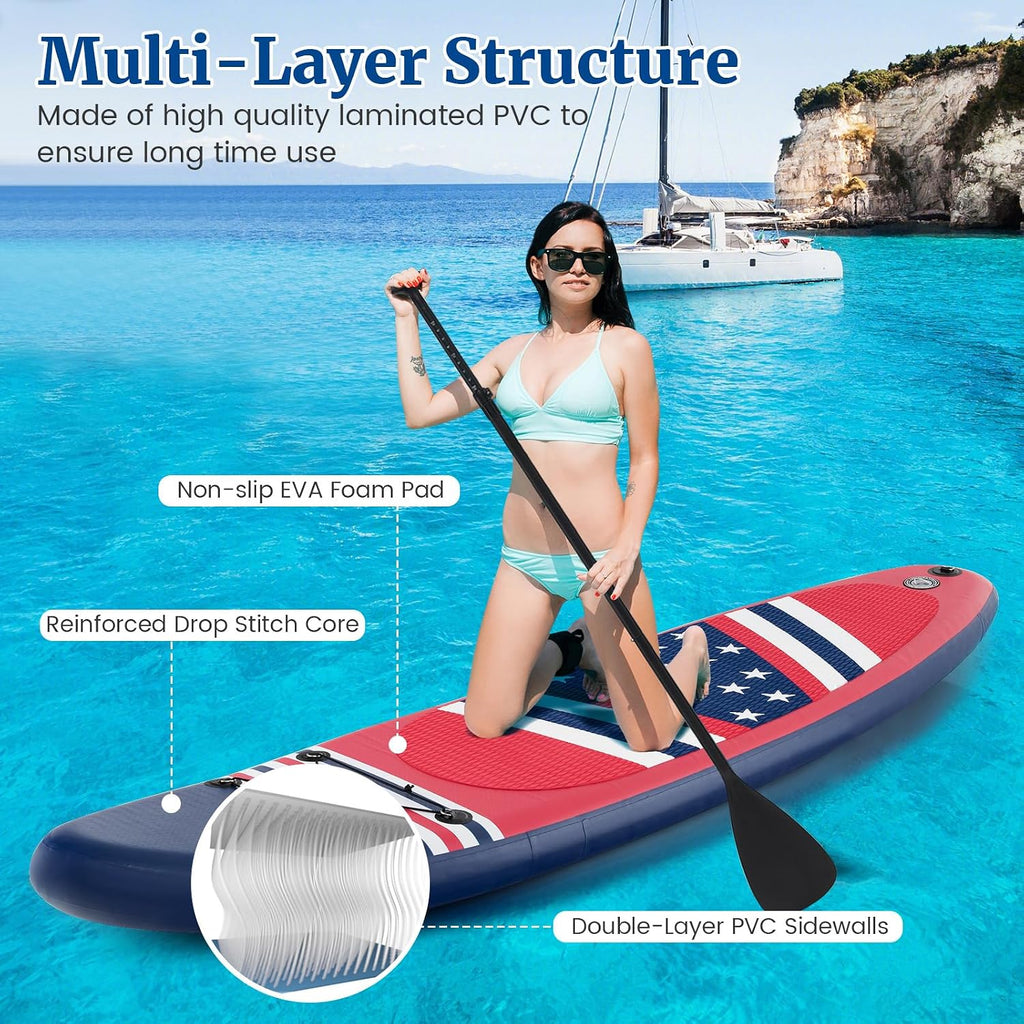 GYMAX Stand Up Paddle Board, Inflatable SUP with Wide Non-Slip EVA Deck, Accessories-Leash, D Rings, Hand Pump, Adjustable Paddle & Backpack, Paddle Boards for Adults Youth