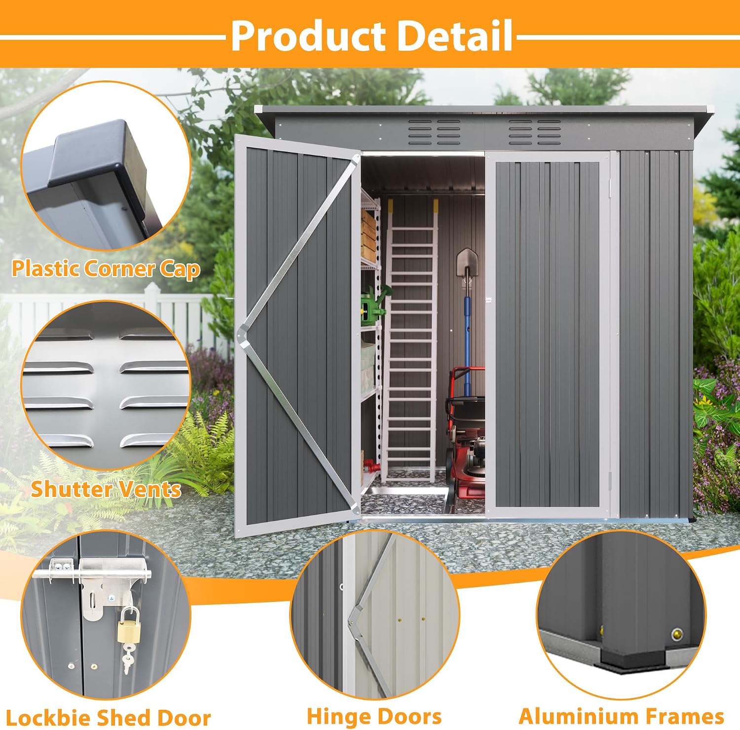 6' x 4' Outdoor Storage Shed, Waterproof Metal Garden Sheds with Lockable Double Door for Backyard Patio Lawn-Dark Gray