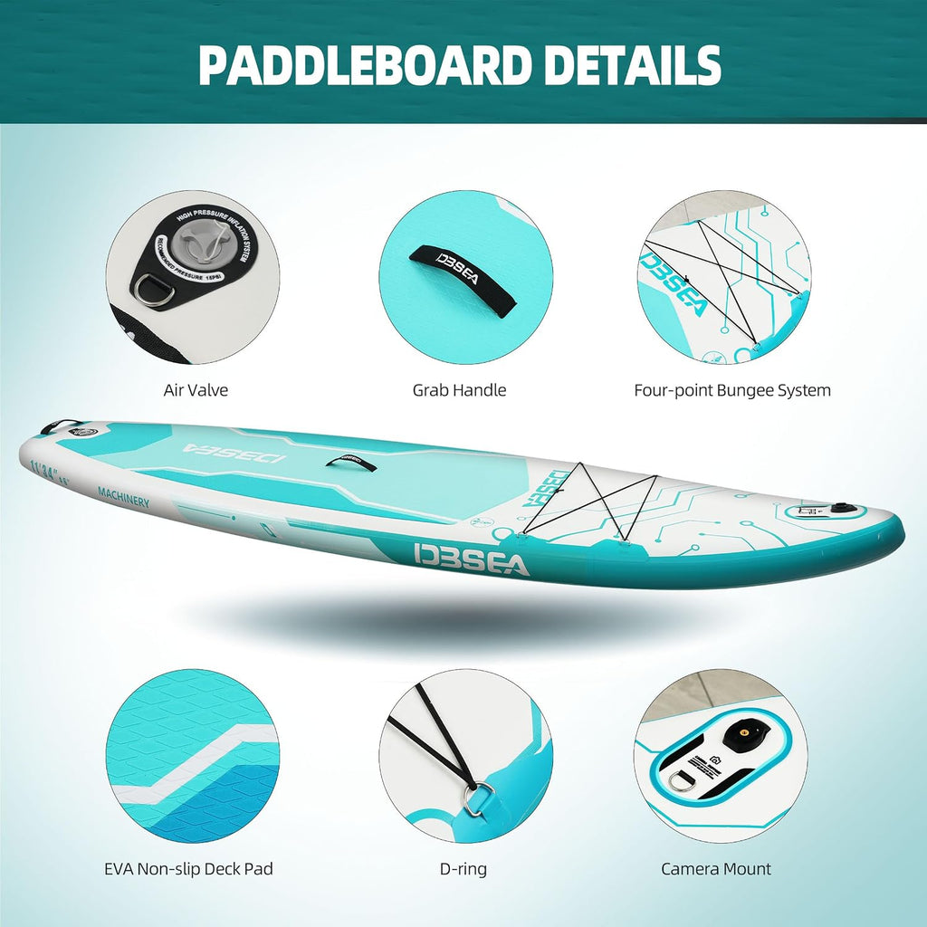 11 ft Inflatable Paddle Board with SUP Accessories, Non Slip EVA Deck, Extra Long Extra Wide iSUP, All Around Stand Up Paddle Board for Adults & Youth