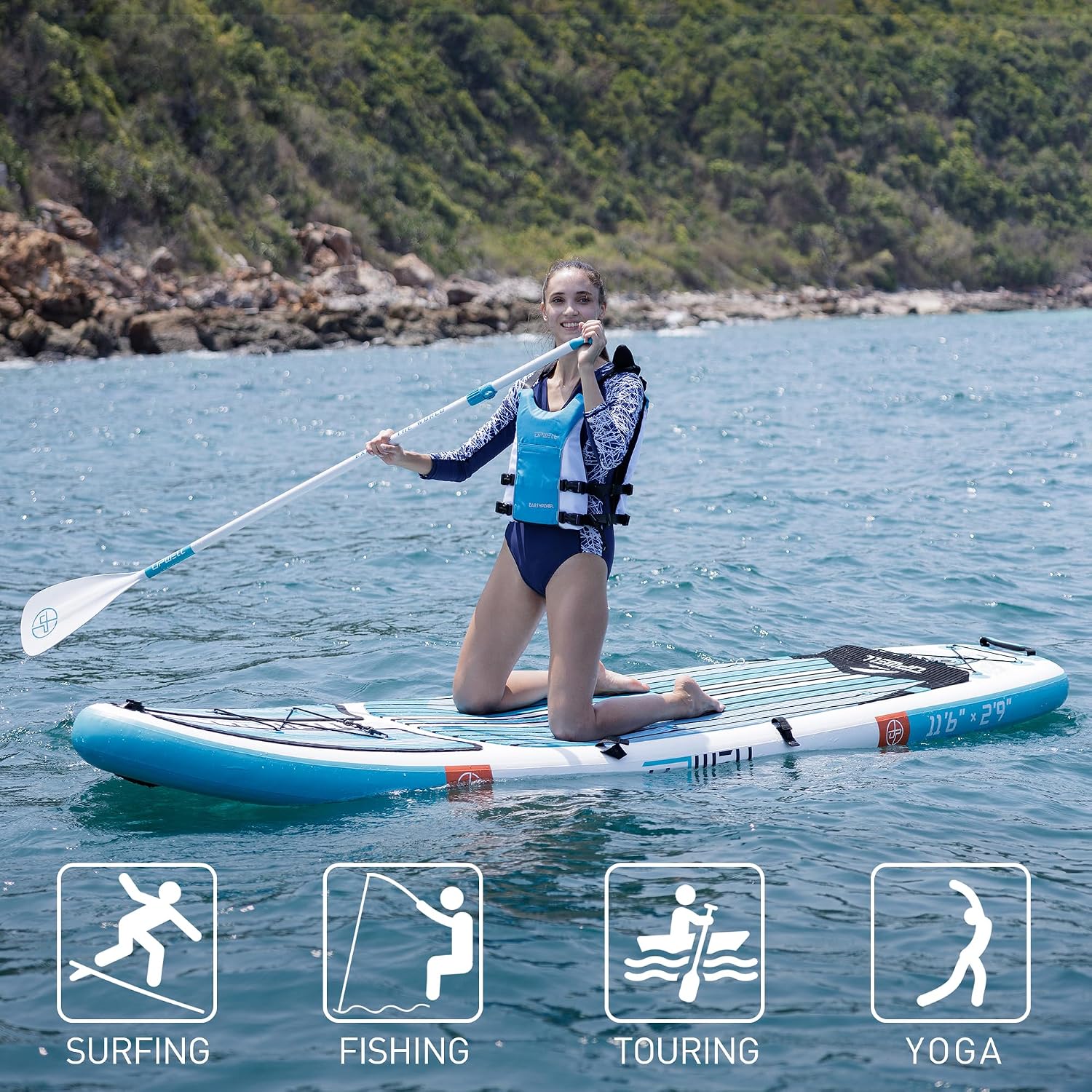 UPWELL 11'6'/11'2'/11'/10'8'/10'6'/10'2' Inflatable Stand Up Paddle Board with sup Accessories Including Backpack, Repairing Kits, Non-Slip Deck, Leash, 3 Fins, Paddle and Hand Pump