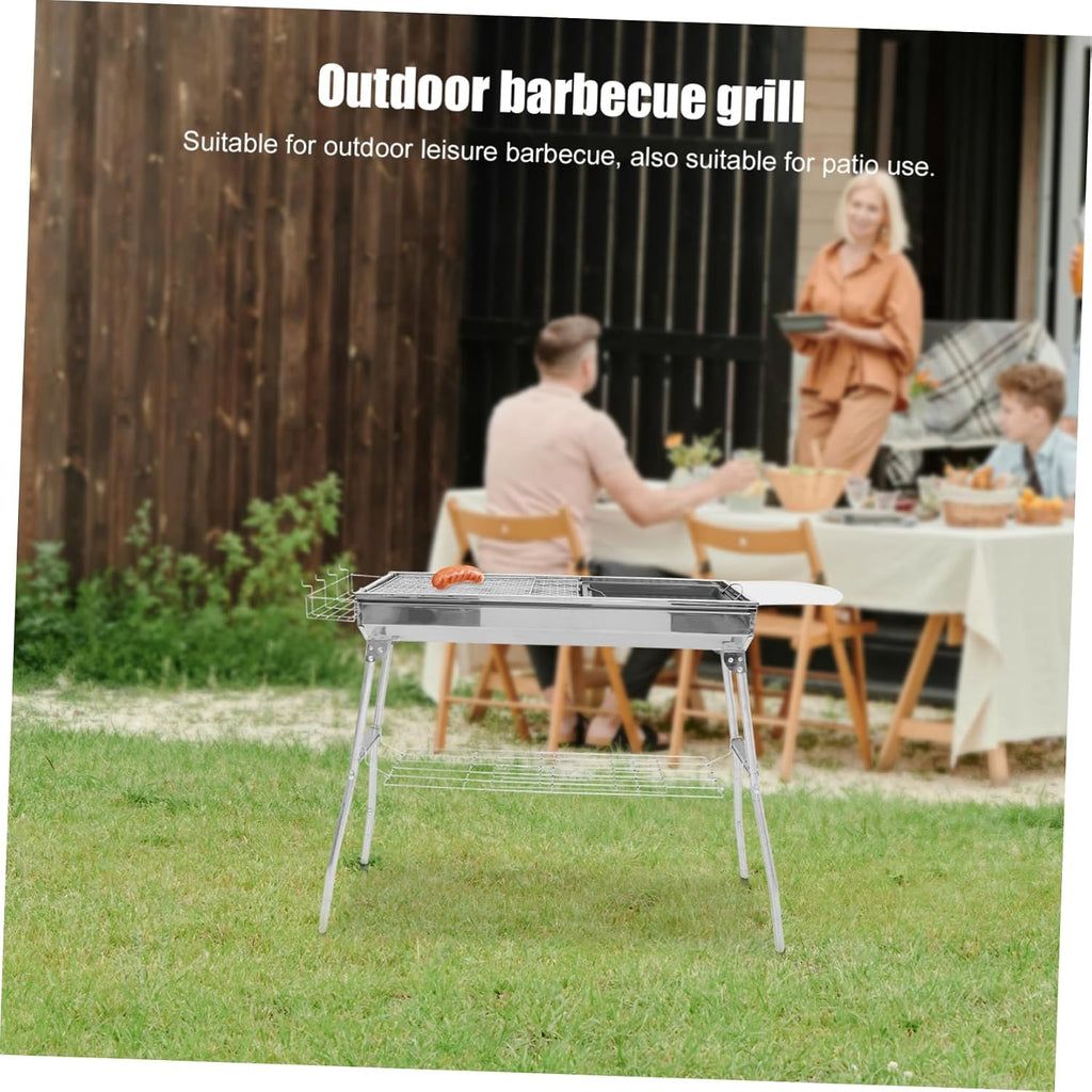 Yardwe 1Set Portable Bbq Grill with Detachable Mesh Net and Pan Barbecue Rack for Camping and Outdoor Picnics Easy to Clean Durable Safe Bbq Tool