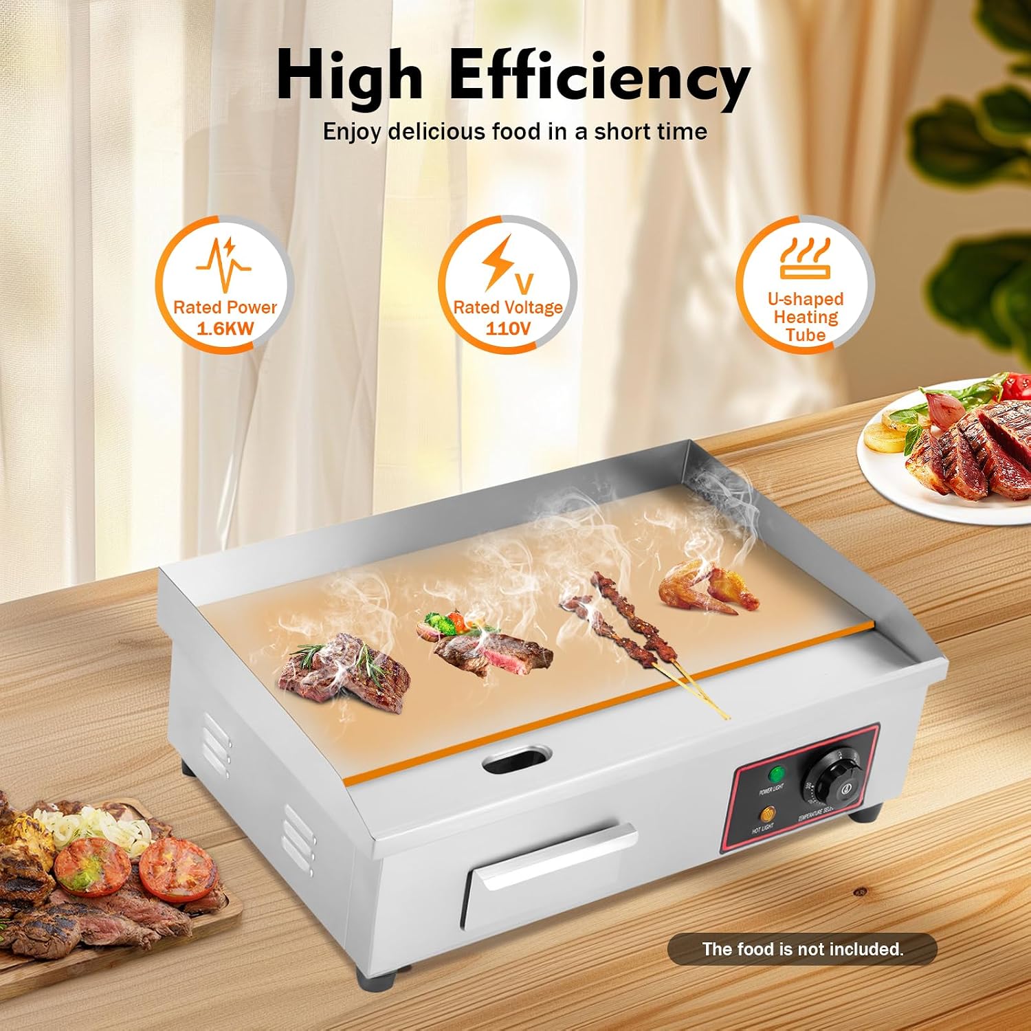 22' Commercial Electric Griddle Countertop Flat Top Griddle Stainless Steel Hibachi Teppanyaki Grill BBQ Plate 122-572℉ Adjustable Temp Control for Restaurant Kitchen,110V (1600W-2)