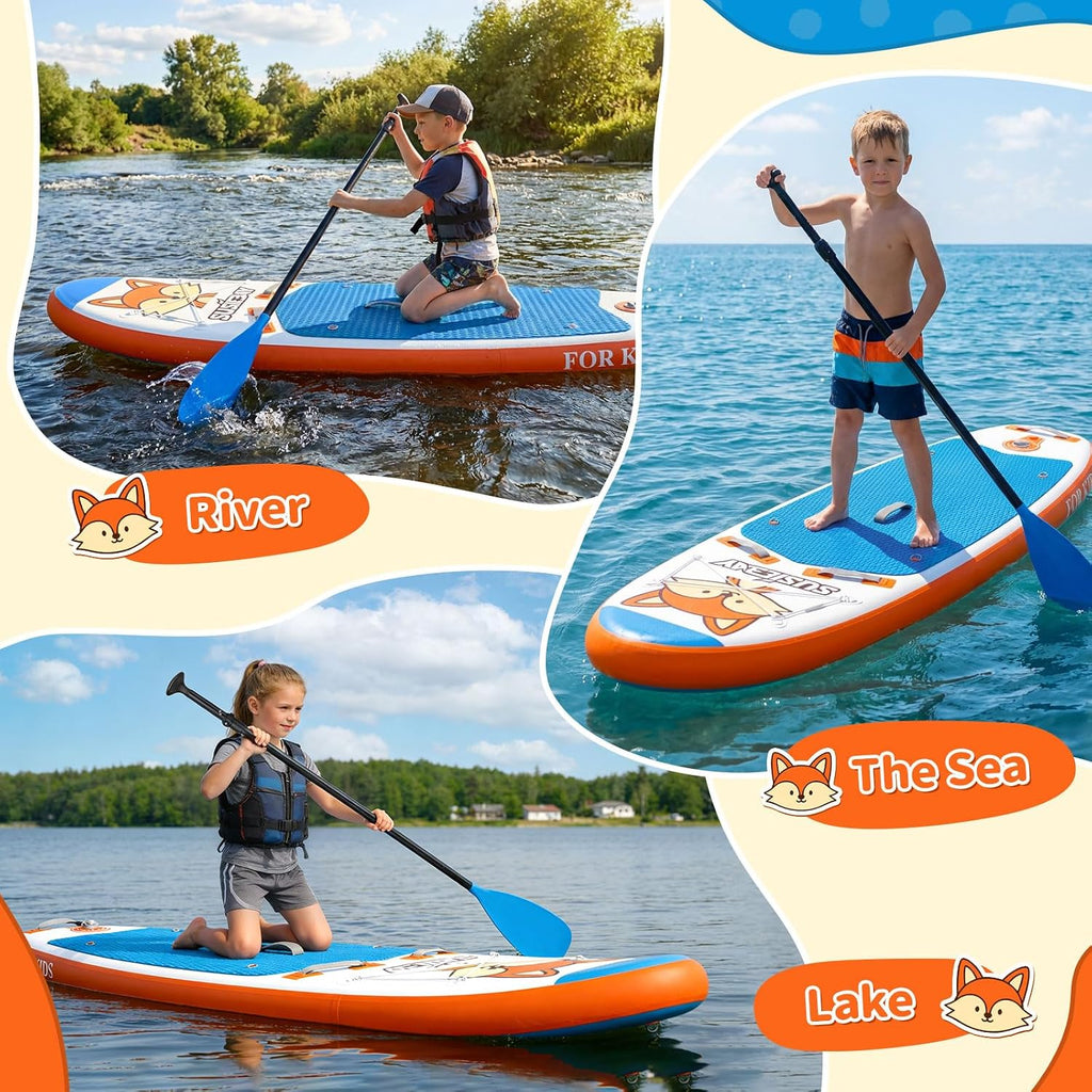 Kids Inflatable Stand Up Paddle Board with SUP Accessories,Wide Stable Design,Non-Slip Comfort Deck, Inflatable Paddle Board for Kids & Children